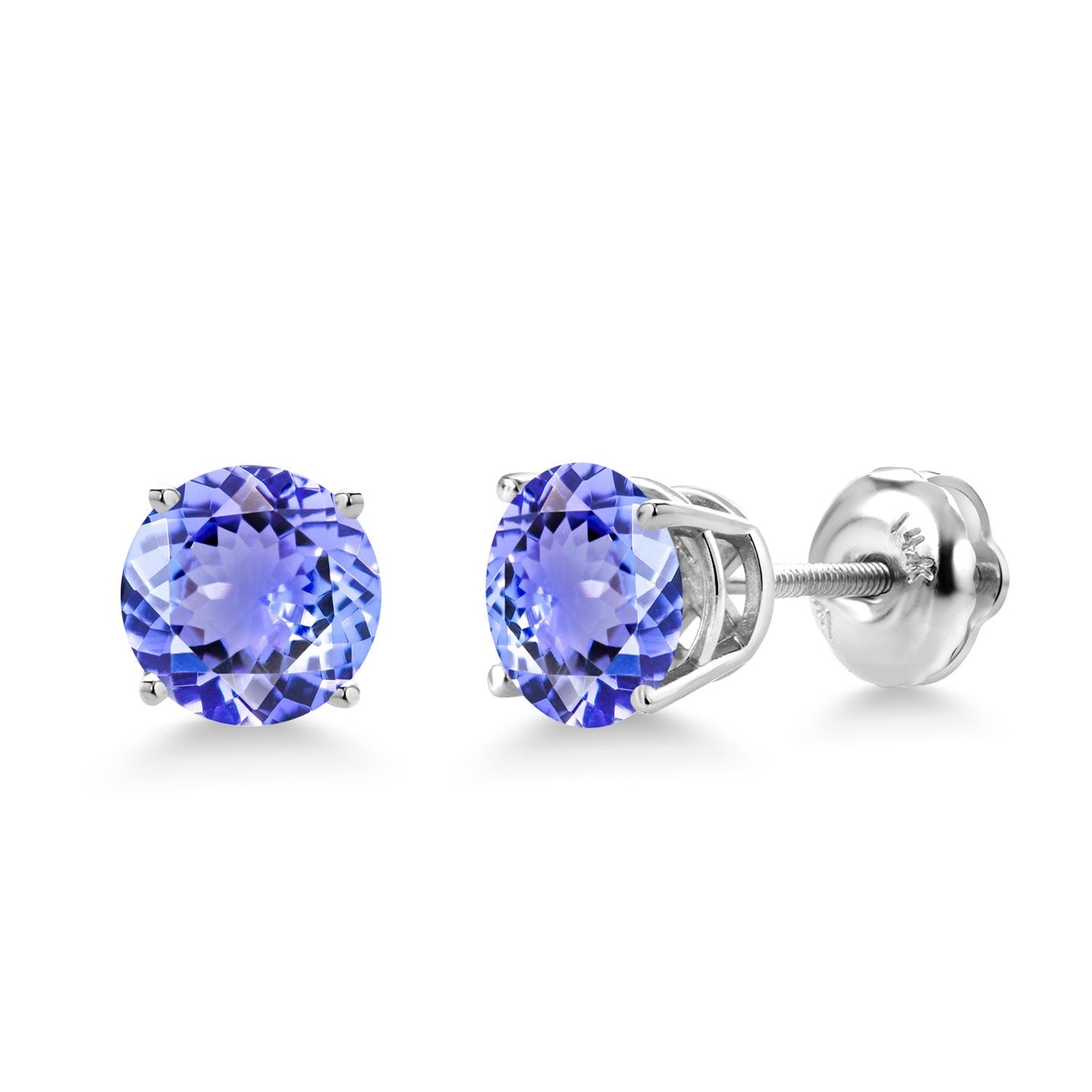 14K White Gold 6MM Round Gemstone Birthstone Screw Back Stud Earrings | White Gold Stud Earrings For Women Men