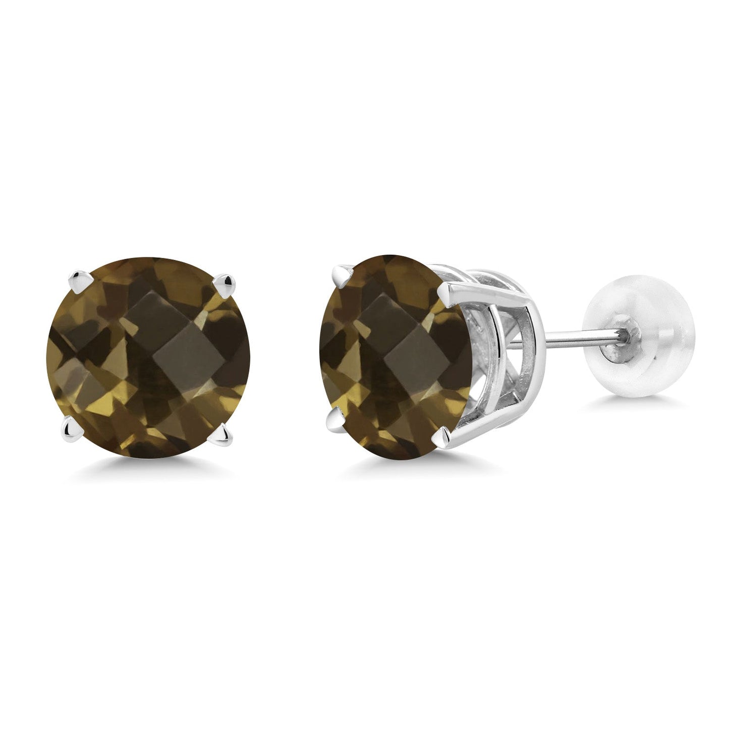 14K Gold Round Gemstone Birthstone Stud Earrings | Round 8MM | Solid Gold Earrings For Women Men
