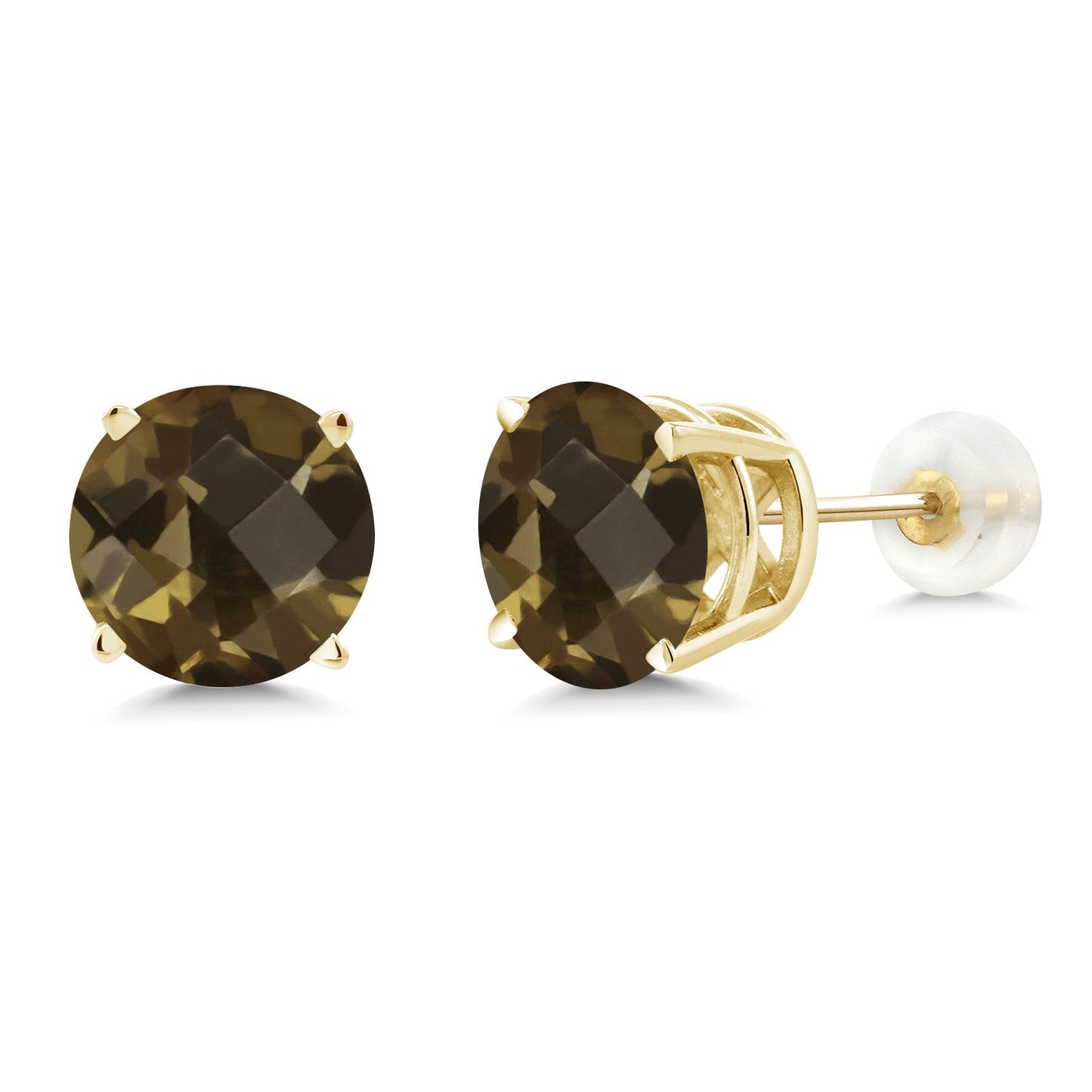 14K Gold Round Gemstone Birthstone Stud Earrings | Round 8MM | Solid Gold Earrings For Women Men