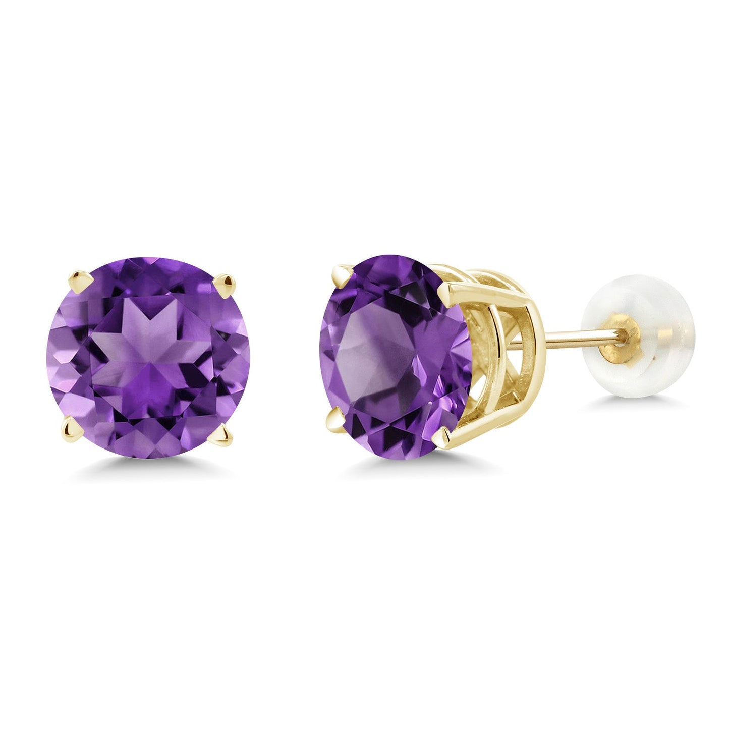 14K Gold Round Gemstone Birthstone Stud Earrings | Round 8MM | Solid Gold Earrings For Women Men