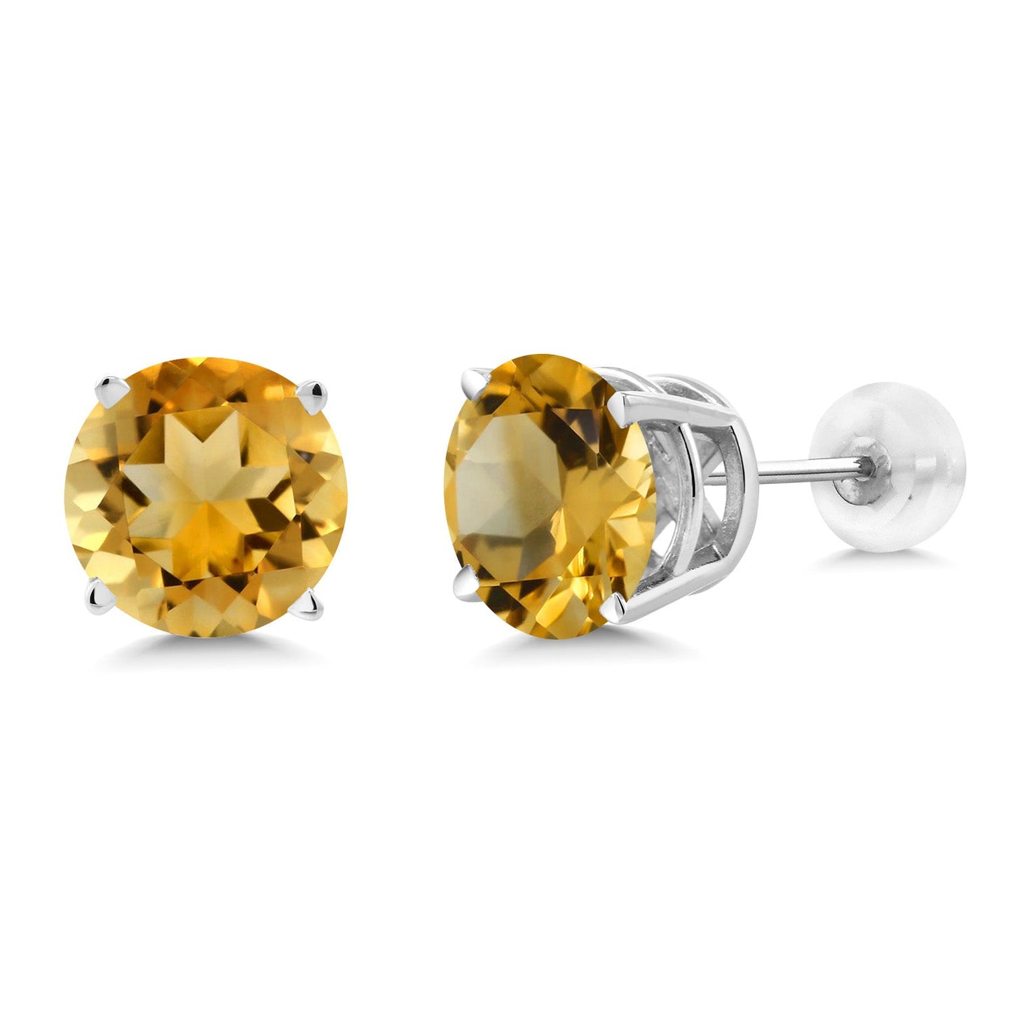 14K Gold Round Gemstone Birthstone Stud Earrings | Round 8MM | Solid Gold Earrings For Women Men
