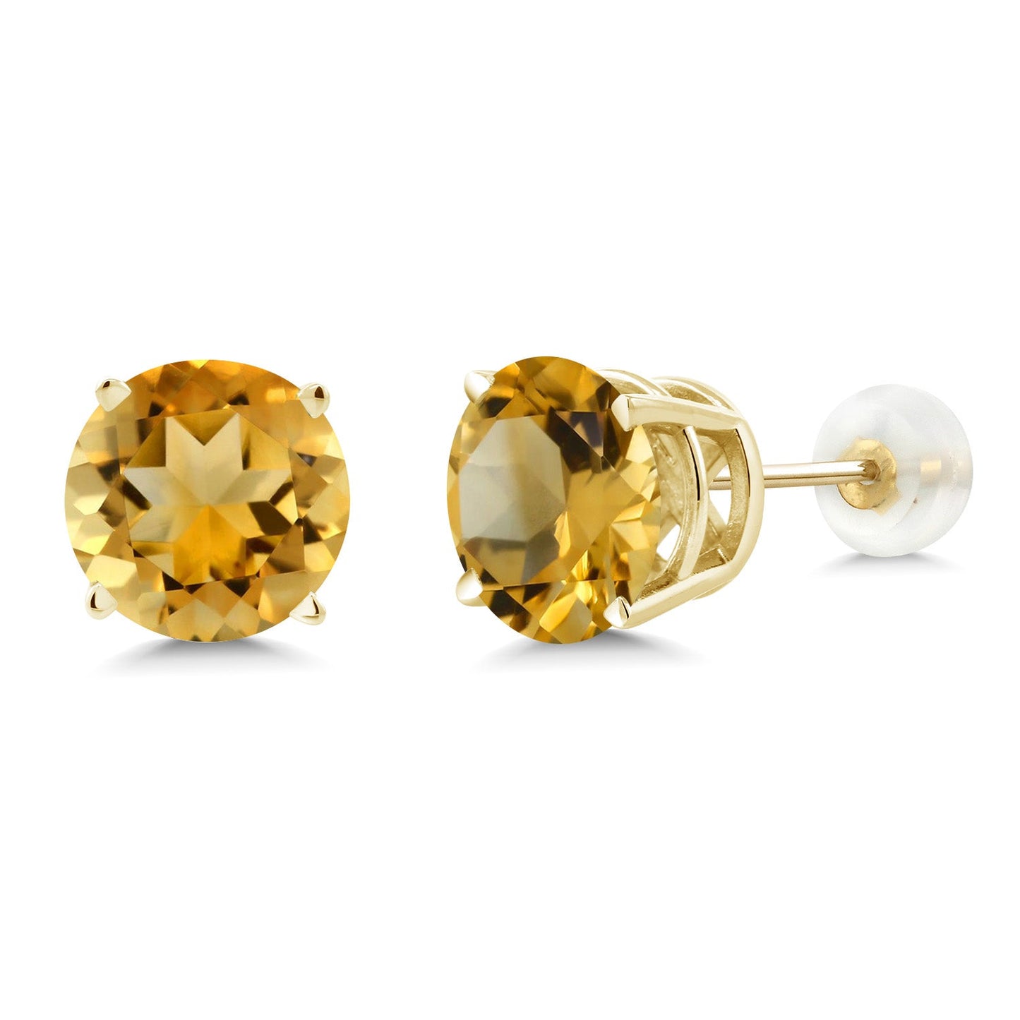 14K Gold Round Gemstone Birthstone Stud Earrings | Round 8MM | Solid Gold Earrings For Women Men