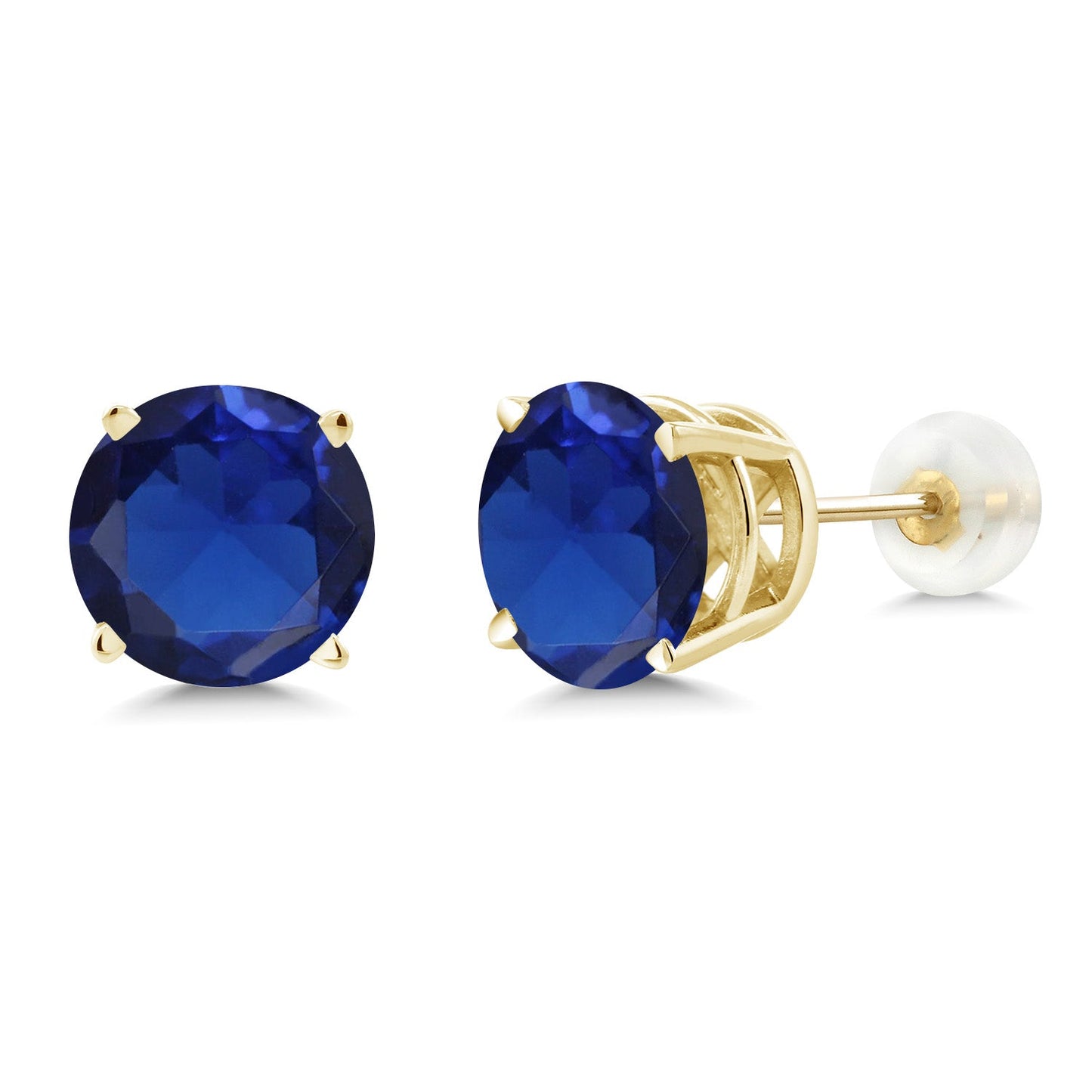 14K Gold Round Gemstone Birthstone Stud Earrings | Round 8MM | Solid Gold Earrings For Women Men