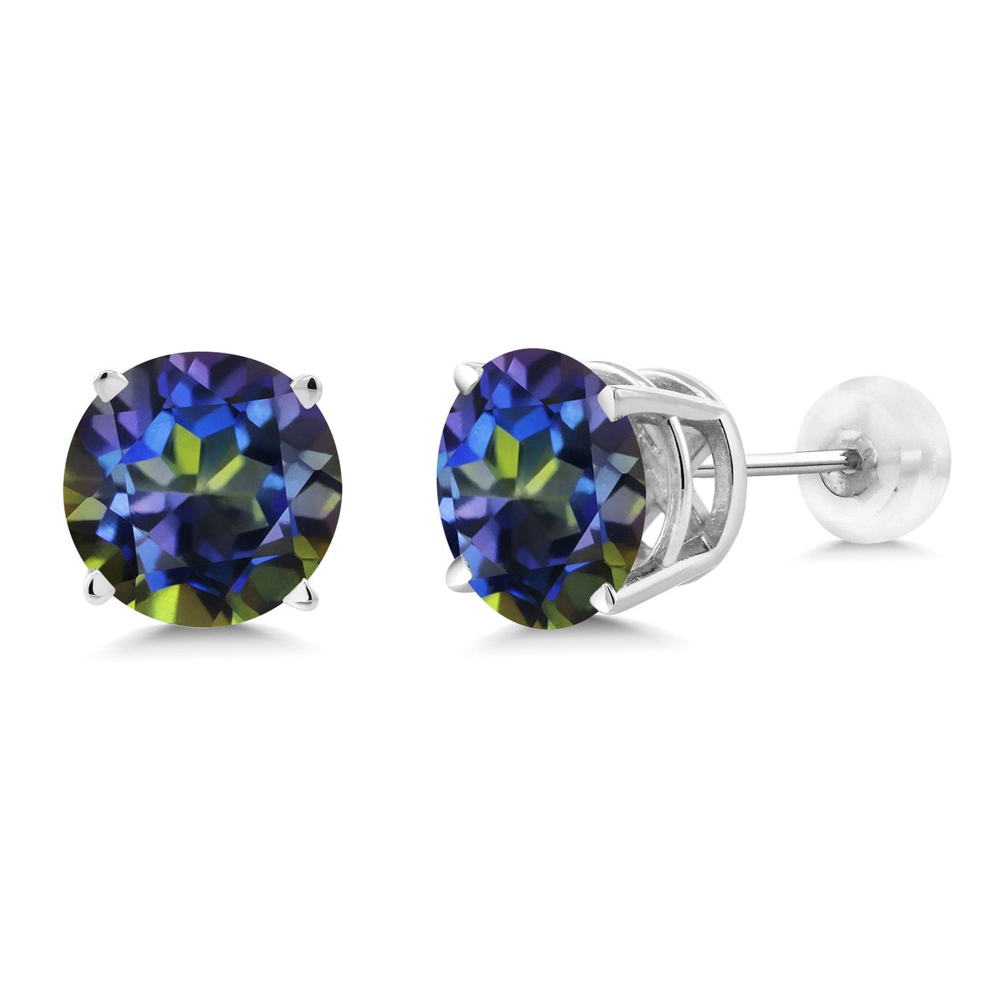 14K Gold Round Gemstone Birthstone Stud Earrings | Round 8MM | Solid Gold Earrings For Women Men