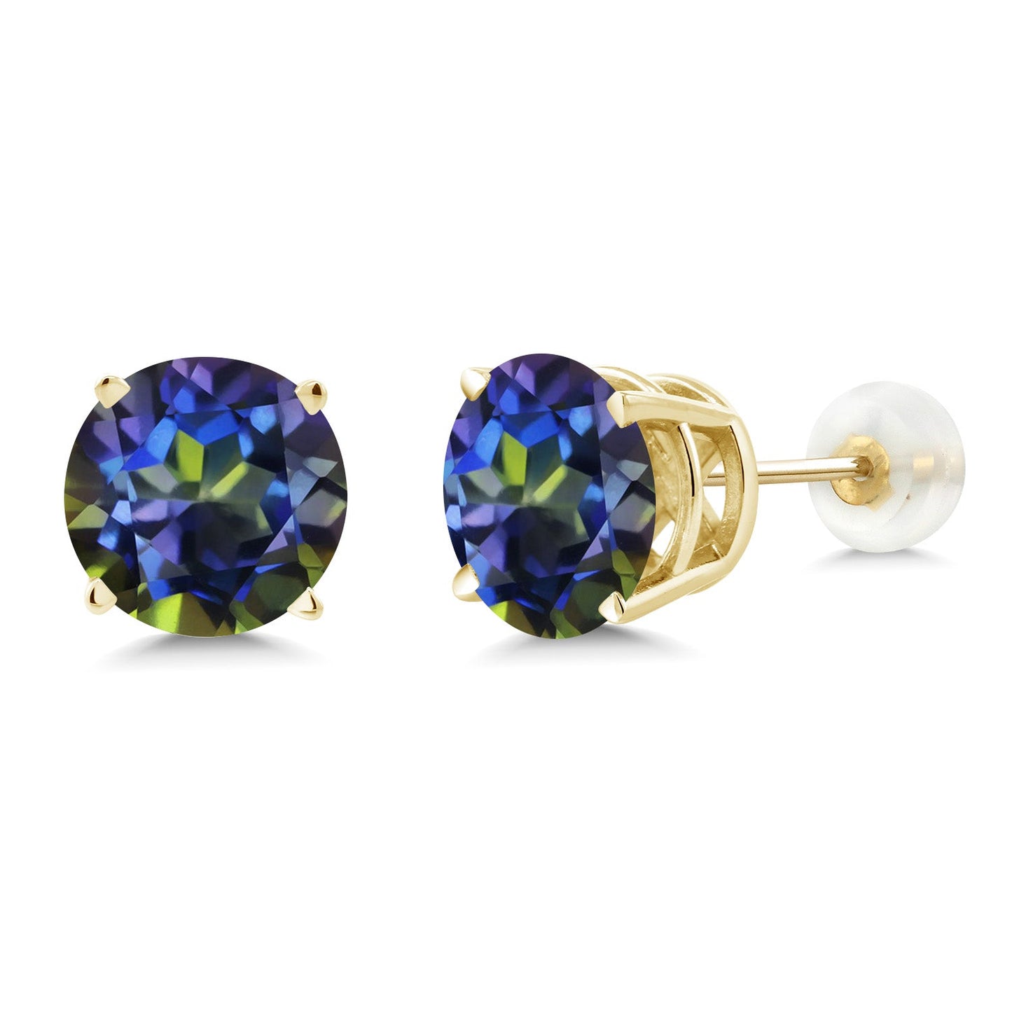 14K Gold Round Gemstone Birthstone Stud Earrings | Round 8MM | Solid Gold Earrings For Women Men