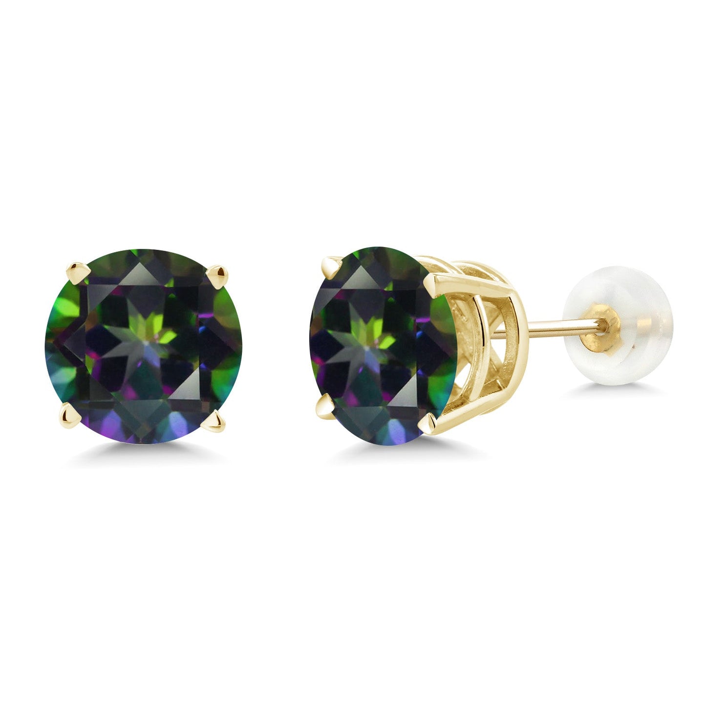 14K Gold Round Gemstone Birthstone Stud Earrings | Round 8MM | Solid Gold Earrings For Women Men