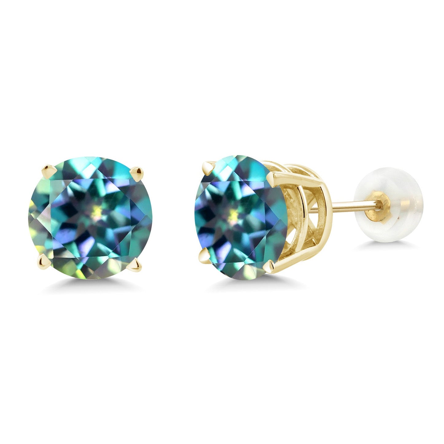 14K Gold Round Gemstone Birthstone Stud Earrings | Round 8MM | Solid Gold Earrings For Women Men