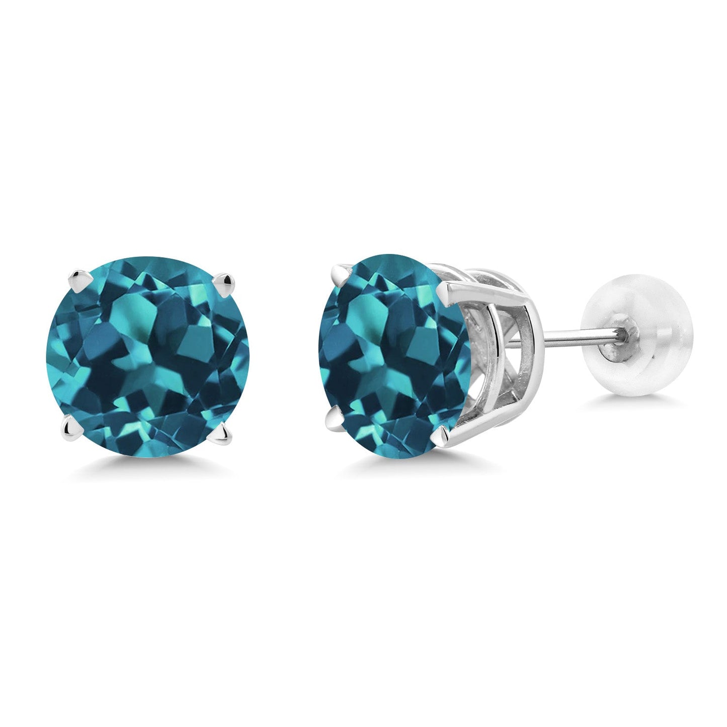 14K Gold Round Gemstone Birthstone Stud Earrings | Round 8MM | Solid Gold Earrings For Women Men