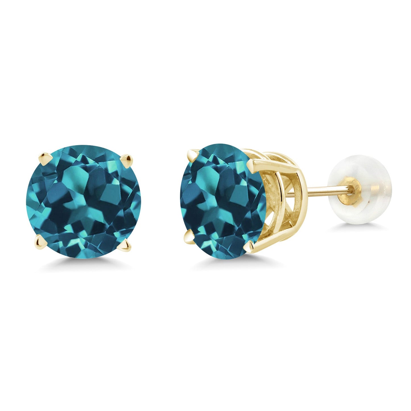 14K Gold Round Gemstone Birthstone Stud Earrings | Round 8MM | Solid Gold Earrings For Women Men