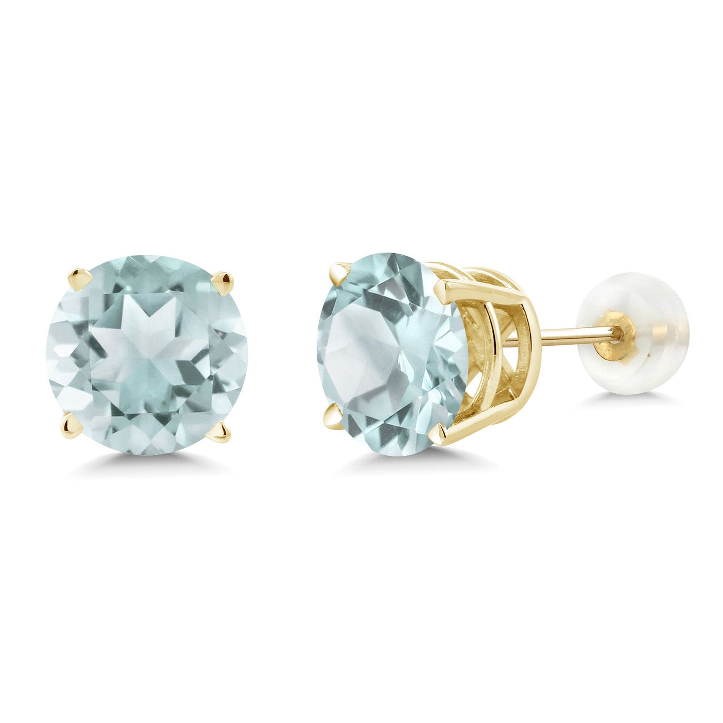 14K Gold Round Gemstone Birthstone Stud Earrings | Round 8MM | Solid Gold Earrings For Women Men