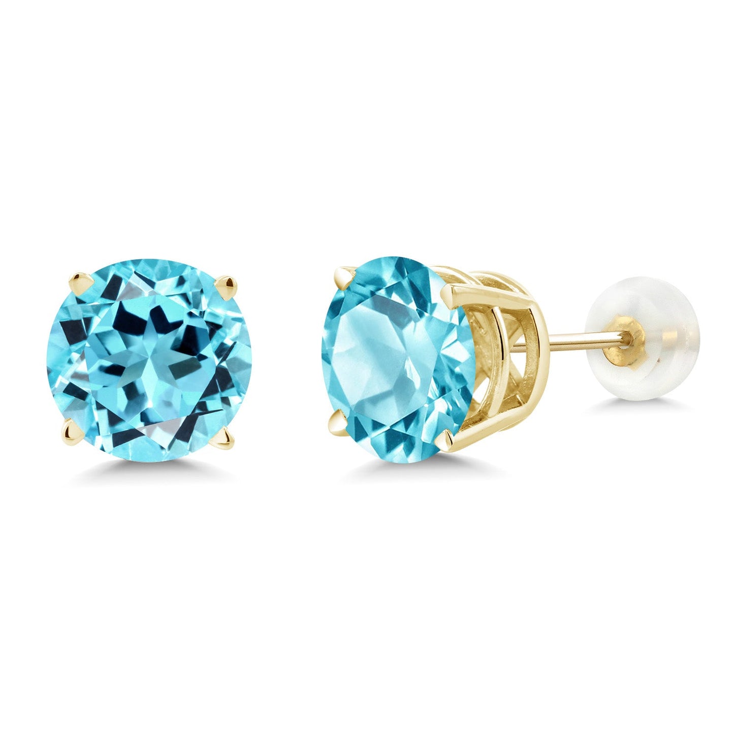 14K Gold Round Gemstone Birthstone Stud Earrings | Round 8MM | Solid Gold Earrings For Women Men