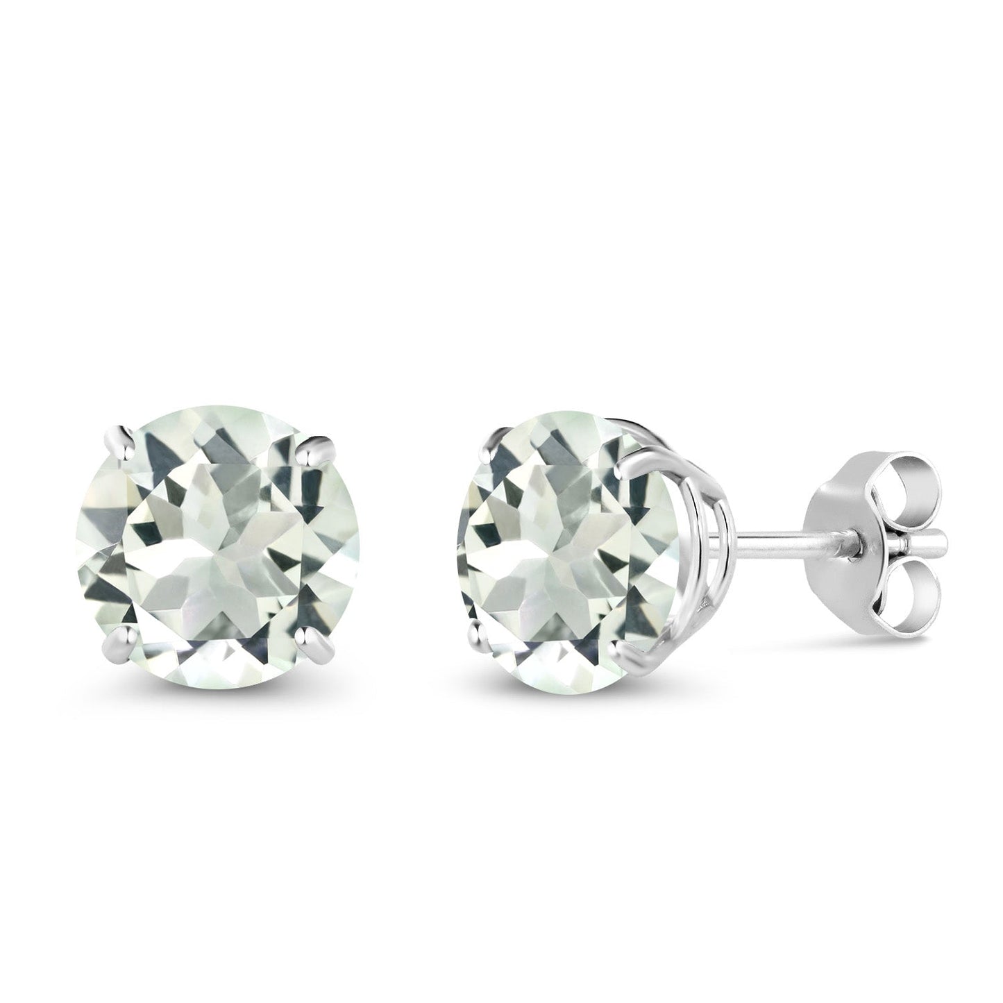 10K White Gold Round 7MM Gemstone Birthstone Stud Earrings For Women Men | Gold Earrings For Women
