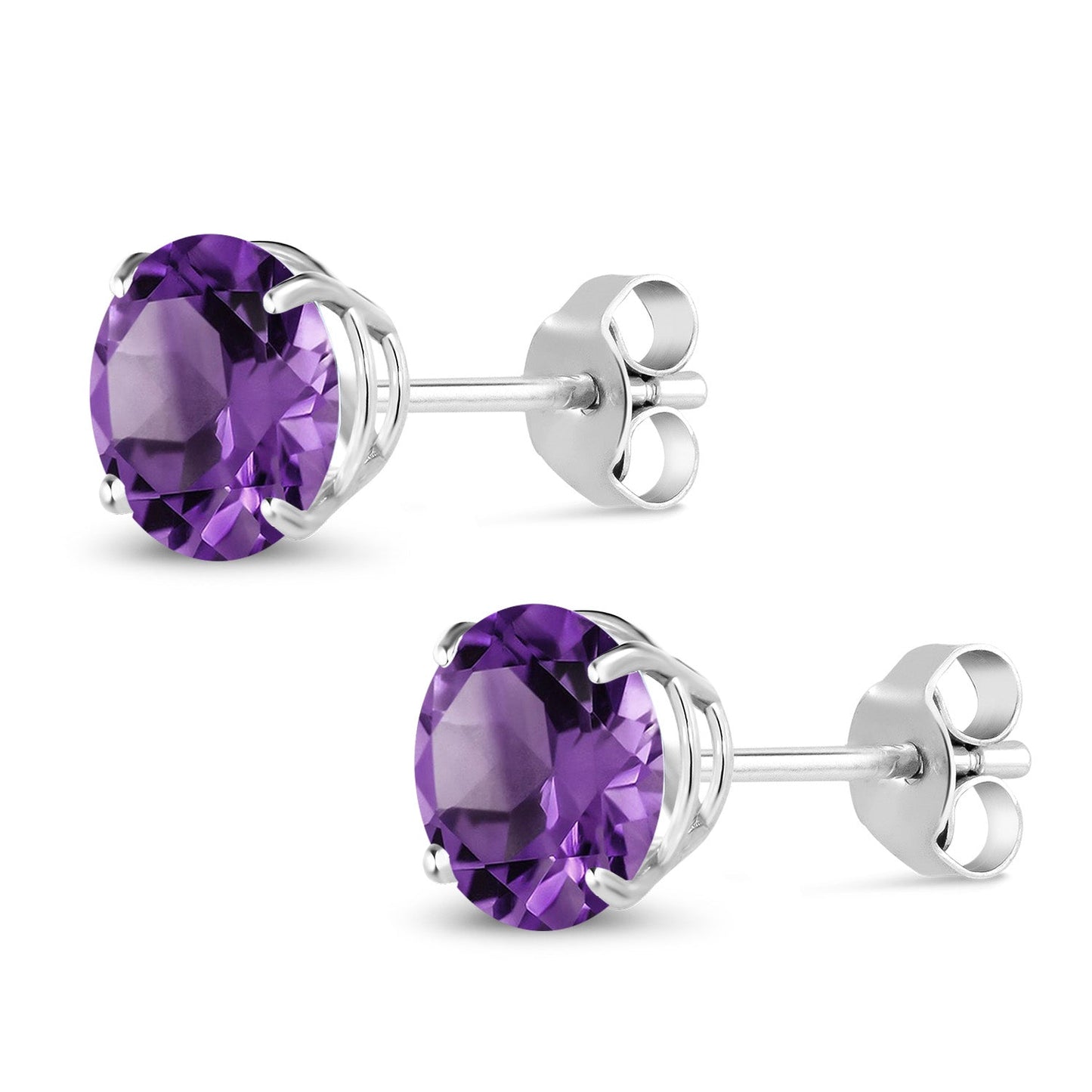 10K White Gold Round 7MM Gemstone Birthstone Stud Earrings For Women Men | Gold Earrings For Women