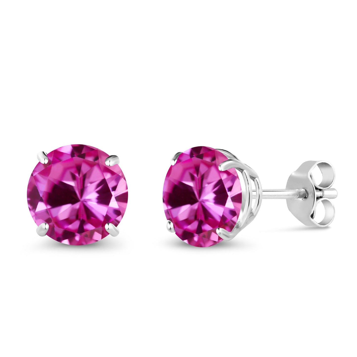 10K White Gold Round 7MM Gemstone Birthstone Stud Earrings For Women Men | Gold Earrings For Women