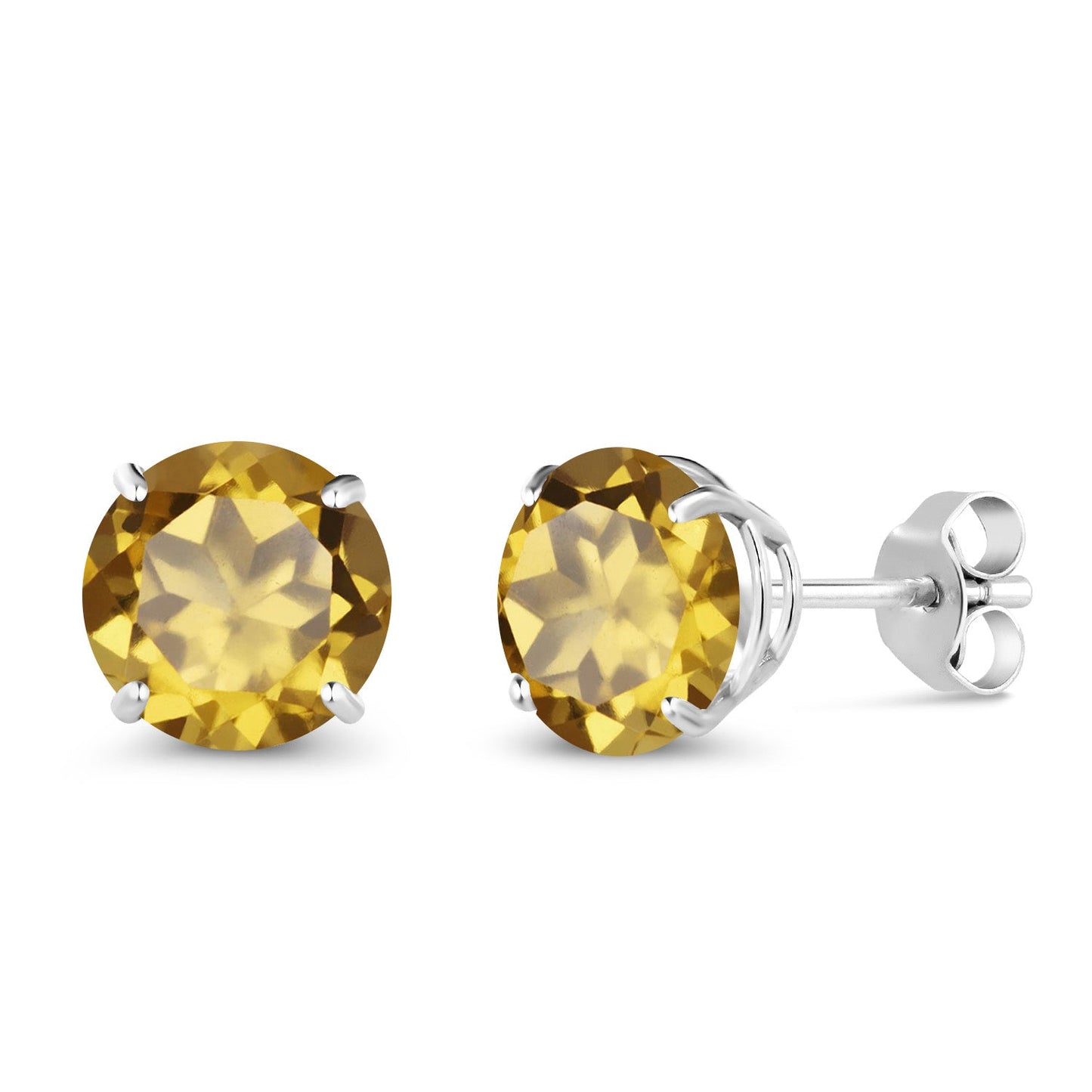 10K White Gold Round 7MM Gemstone Birthstone Stud Earrings For Women Men | Gold Earrings For Women