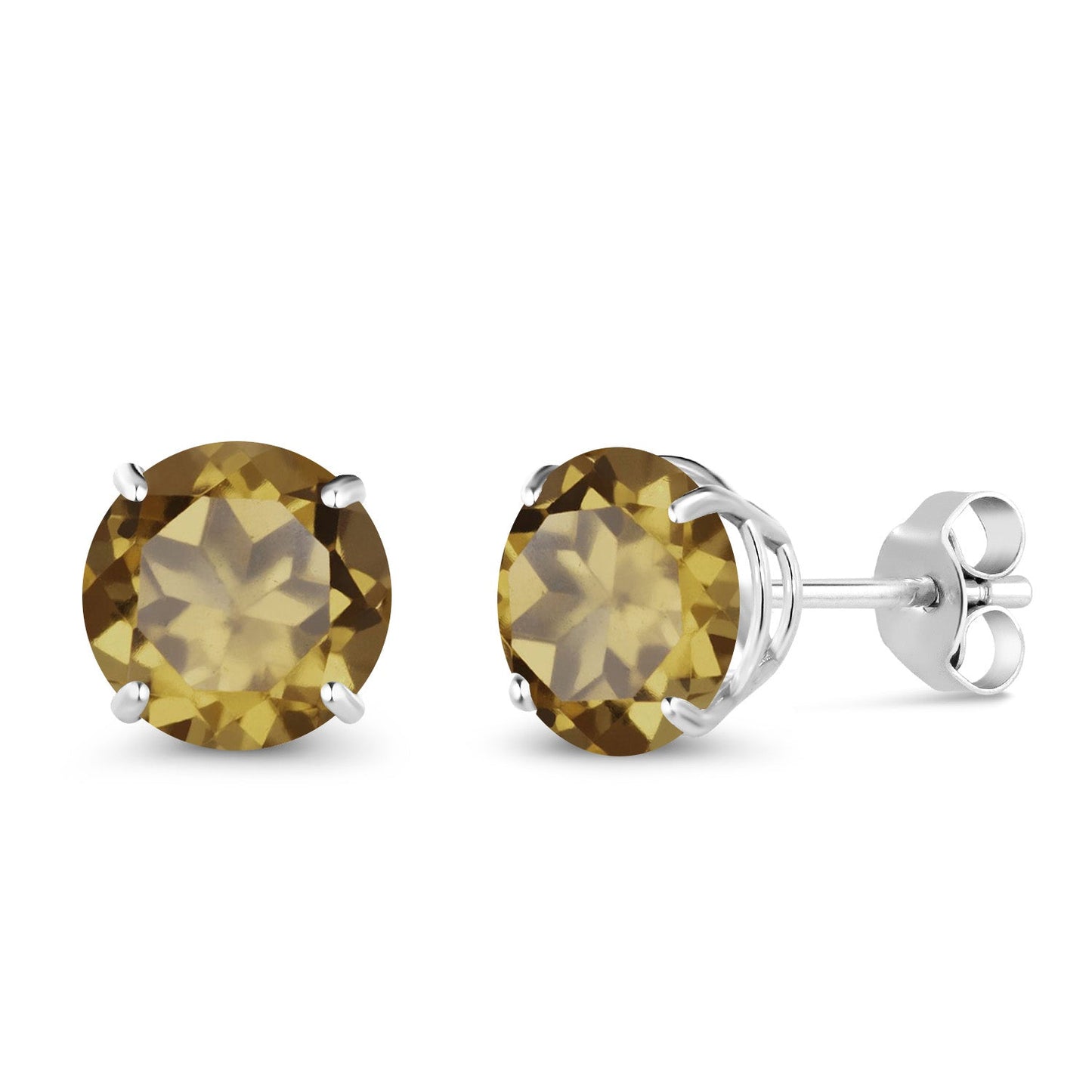 10K White Gold Round 7MM Gemstone Birthstone Stud Earrings For Women Men | Gold Earrings For Women