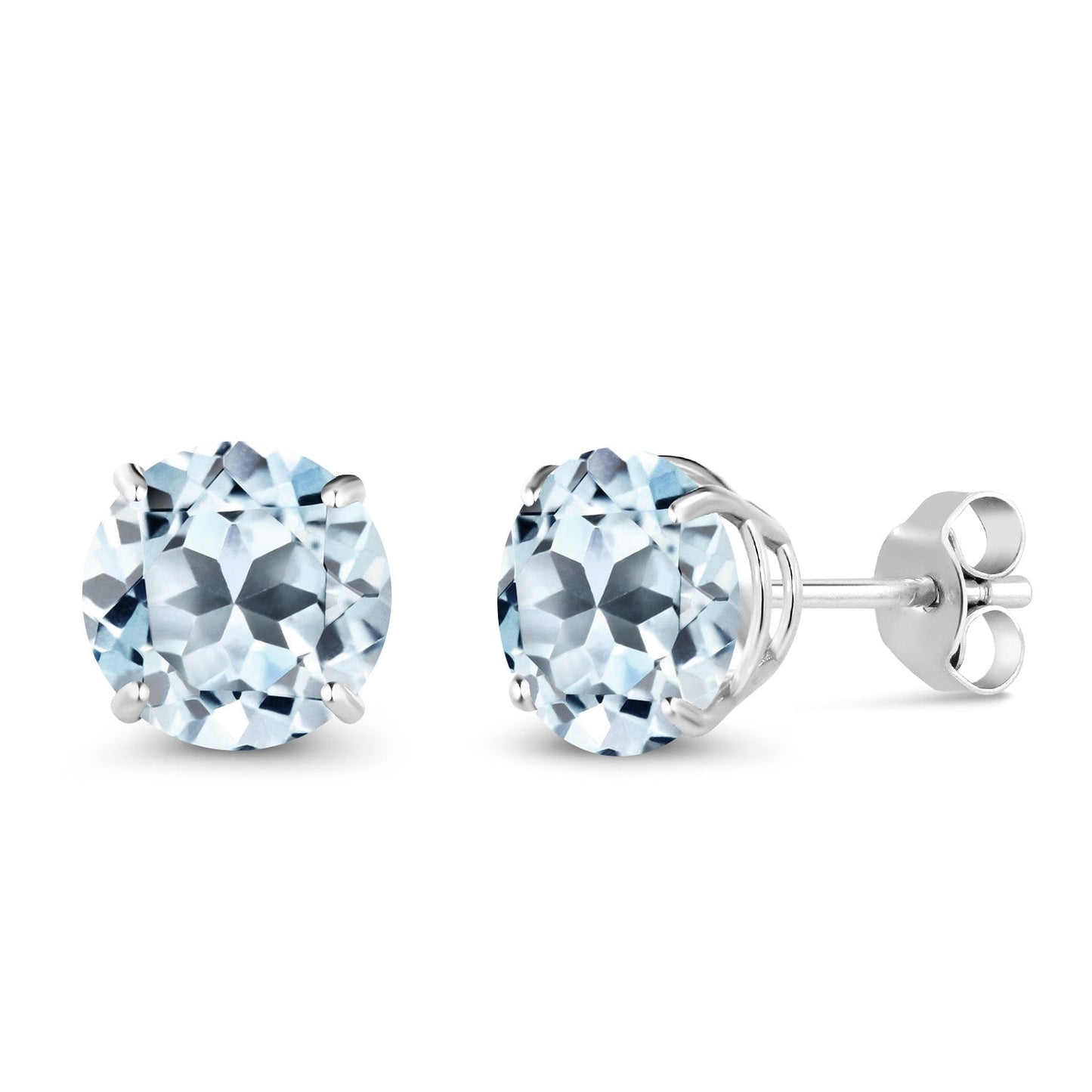 10K White Gold Round 7MM Gemstone Birthstone Stud Earrings For Women Men | Gold Earrings For Women