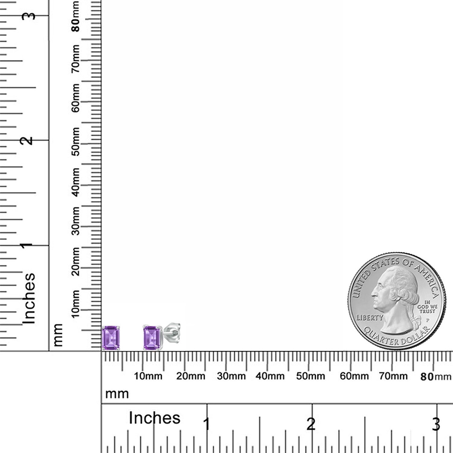 14K White Gold 6X4MM Emerald Cut Gemstone Birthstone Stud Earrings | Double Notch | Basket Setting | Gold Earrings For Women Men