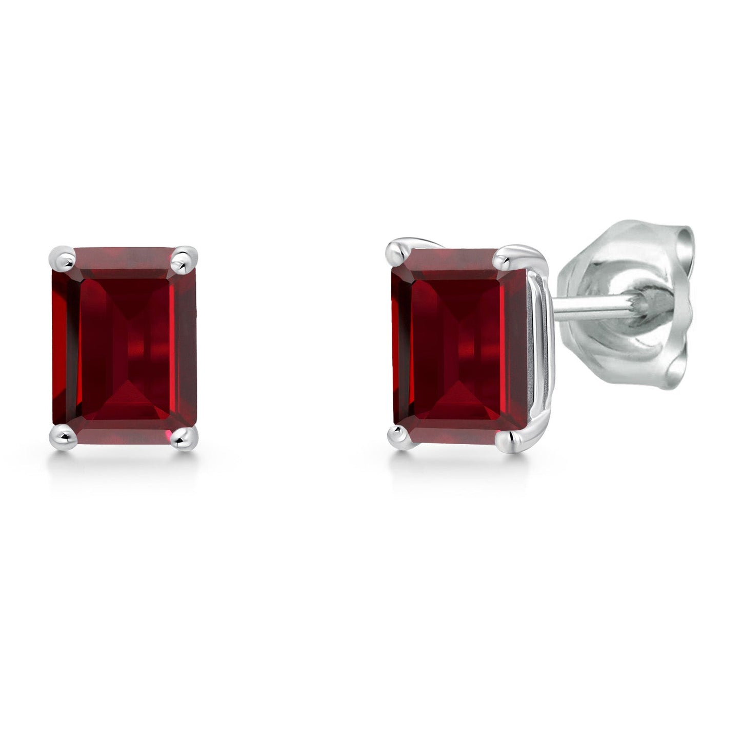 14K White Gold 6X4MM Emerald Cut Gemstone Birthstone Stud Earrings | Double Notch | Basket Setting | Gold Earrings For Women Men