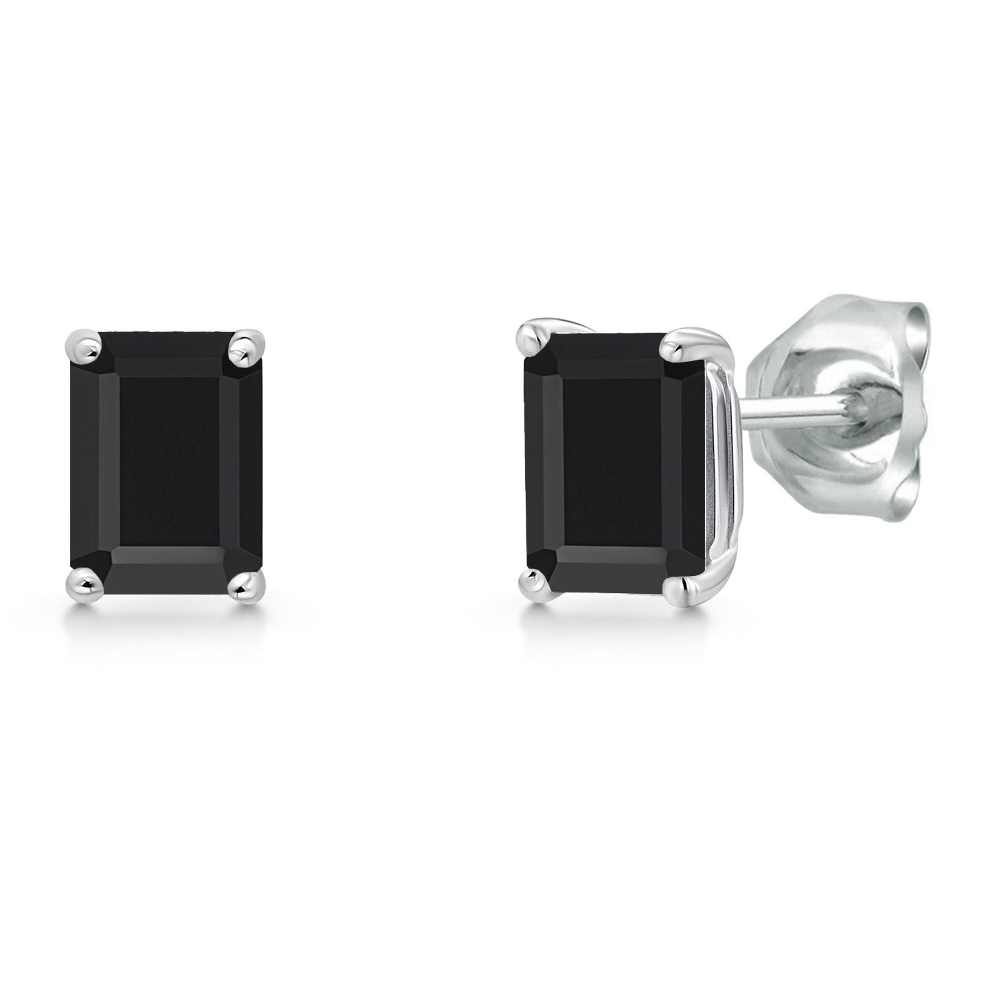 14K White Gold 6X4MM Emerald Cut Gemstone Birthstone Stud Earrings | Double Notch | Basket Setting | Gold Earrings For Women Men