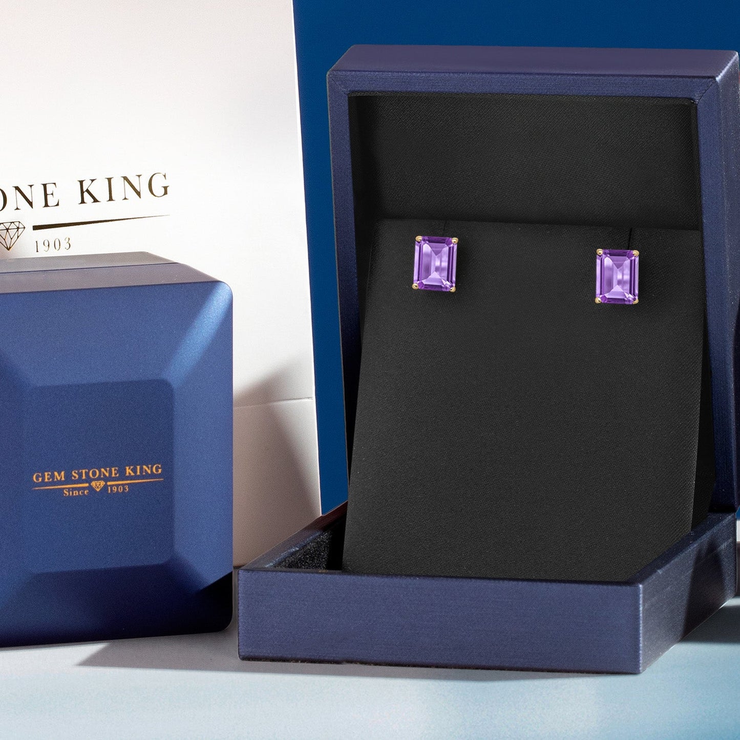 14K Yellow Gold 9X7MM Emerald Cut Gemstone Birthstone Stud Earrings | Double Notch | Basket Setting | Gold Earrings For Women Men