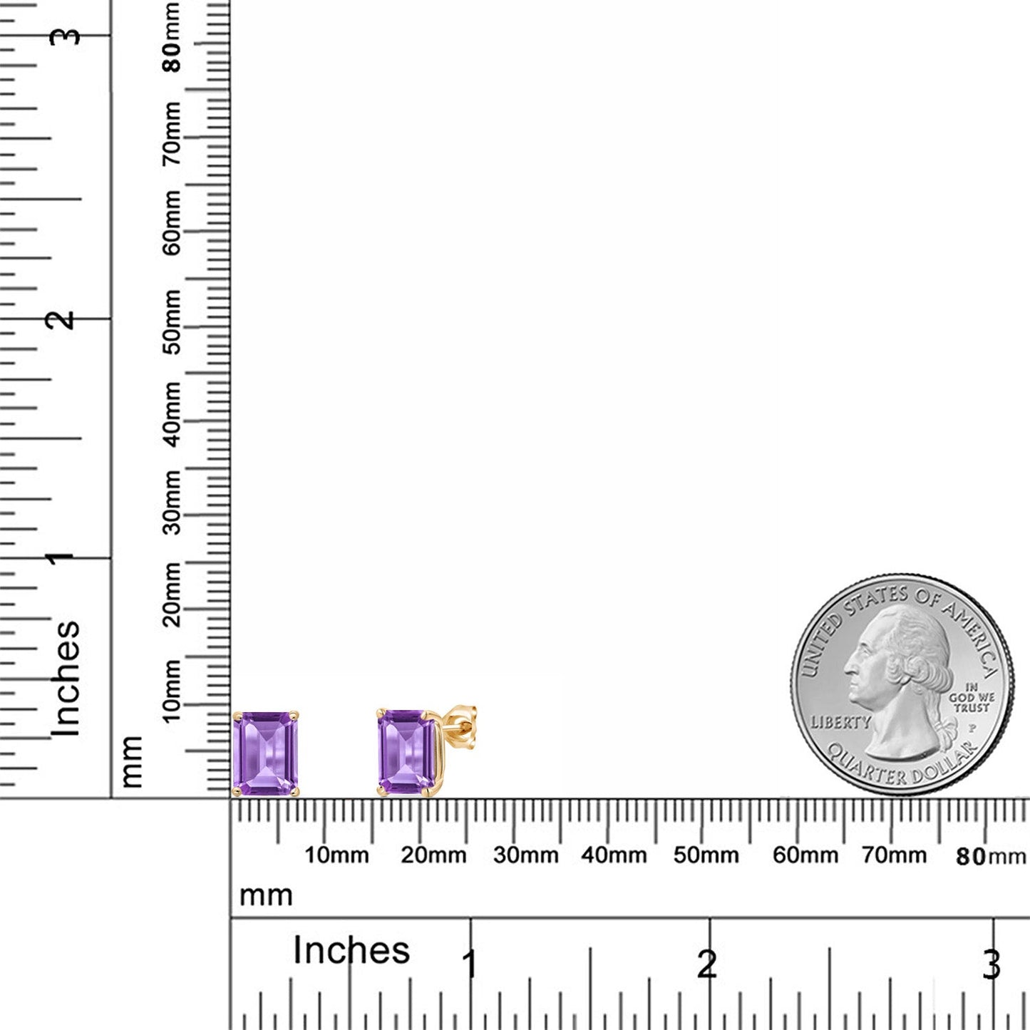 14K Yellow Gold 9X7MM Emerald Cut Gemstone Birthstone Stud Earrings | Double Notch | Basket Setting | Gold Earrings For Women Men