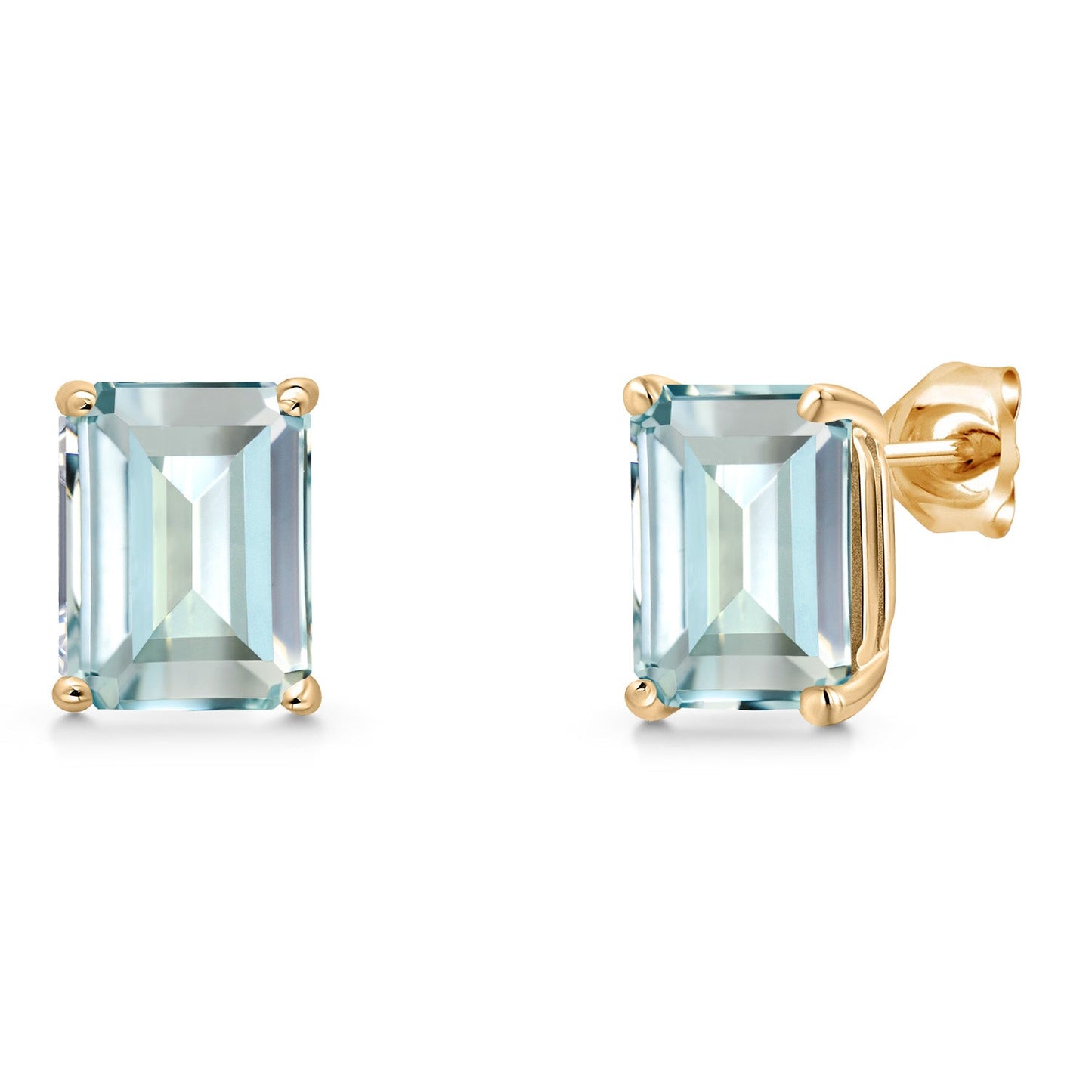 14K Yellow Gold 9X7MM Emerald Cut Gemstone Birthstone Stud Earrings | Double Notch | Basket Setting | Gold Earrings For Women Men