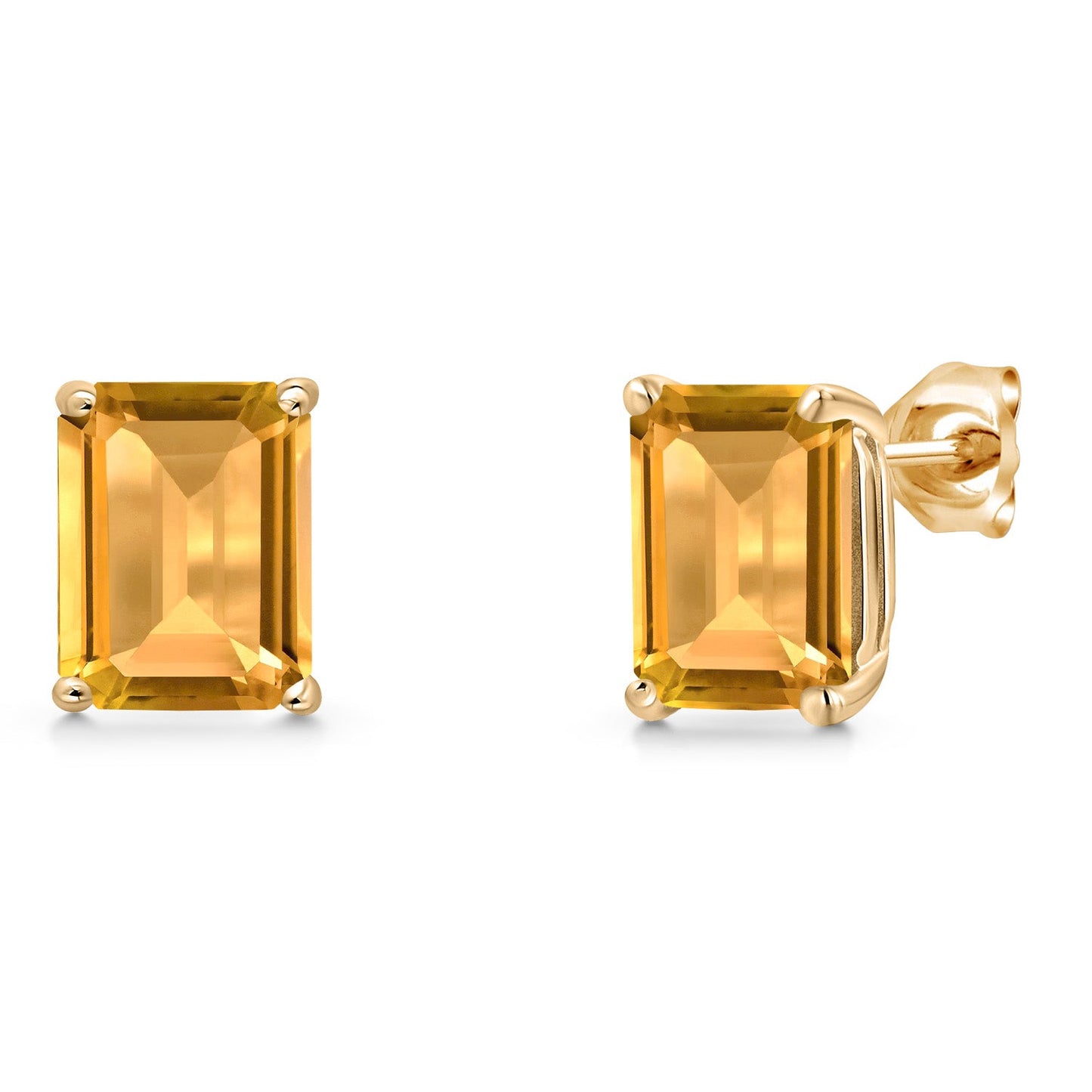 14K Yellow Gold 9X7MM Emerald Cut Gemstone Birthstone Stud Earrings | Double Notch | Basket Setting | Gold Earrings For Women Men