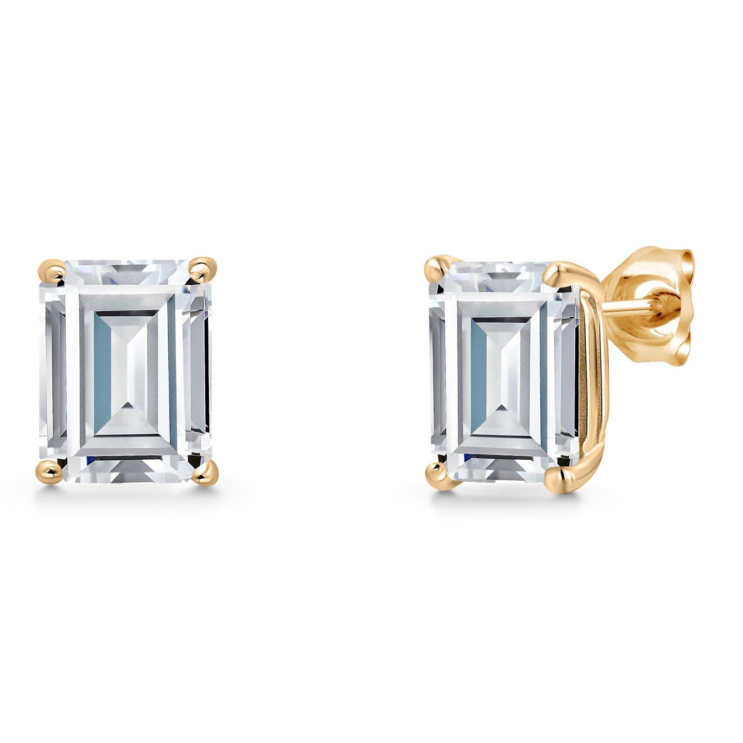 14K Yellow Gold 9X7MM Emerald Cut Gemstone Birthstone Stud Earrings | Double Notch | Basket Setting | Gold Earrings For Women Men