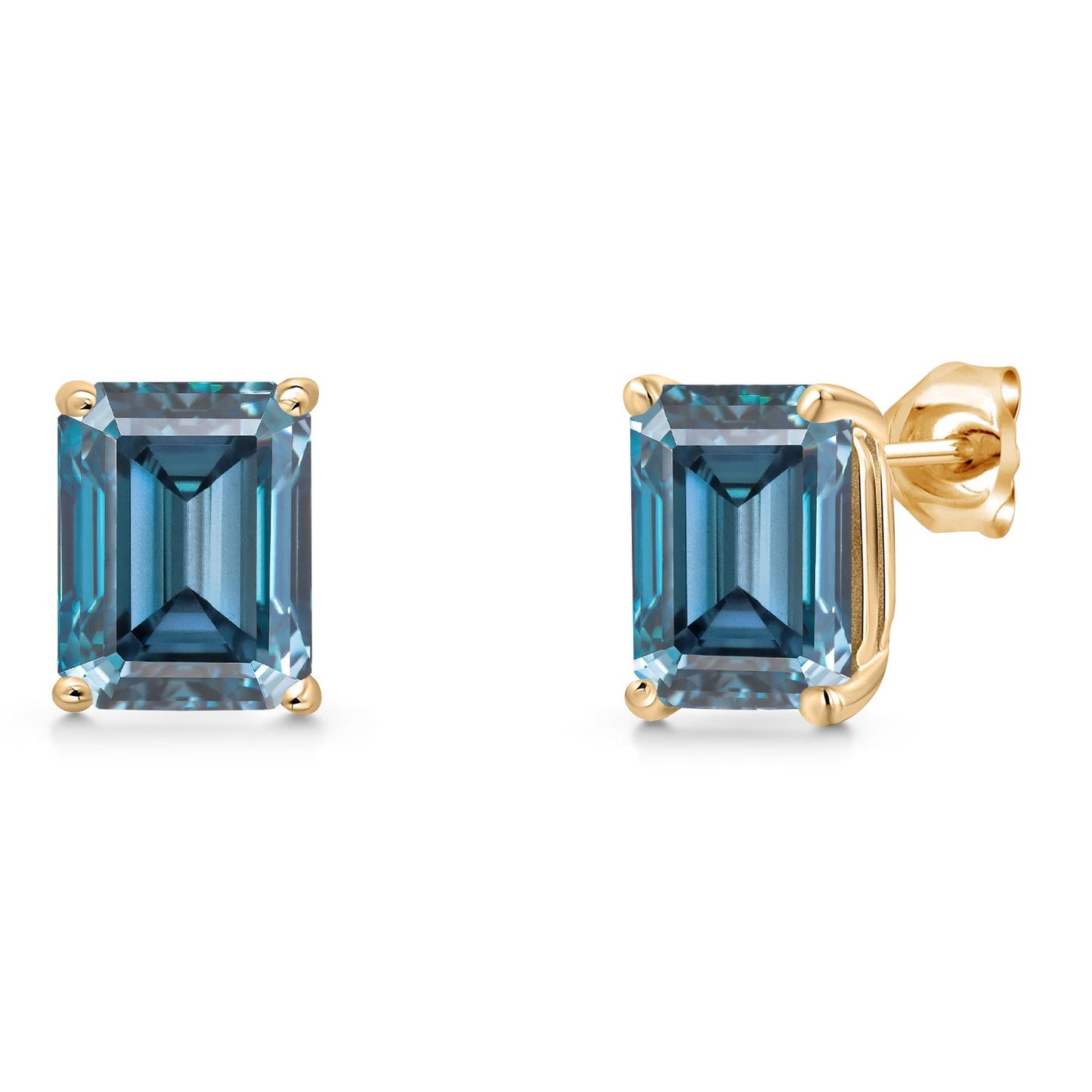 14K Yellow Gold 9X7MM Emerald Cut Gemstone Birthstone Stud Earrings | Double Notch | Basket Setting | Gold Earrings For Women Men