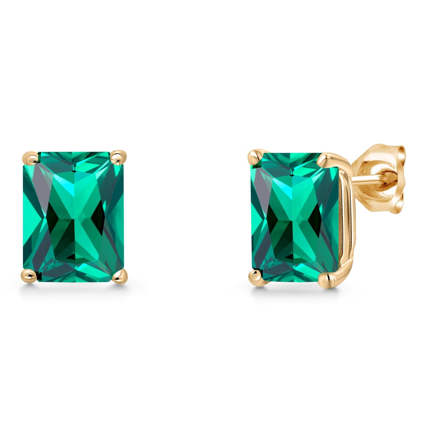 14K Yellow Gold 9X7MM Emerald Cut Gemstone Birthstone Stud Earrings | Double Notch | Basket Setting | Gold Earrings For Women Men