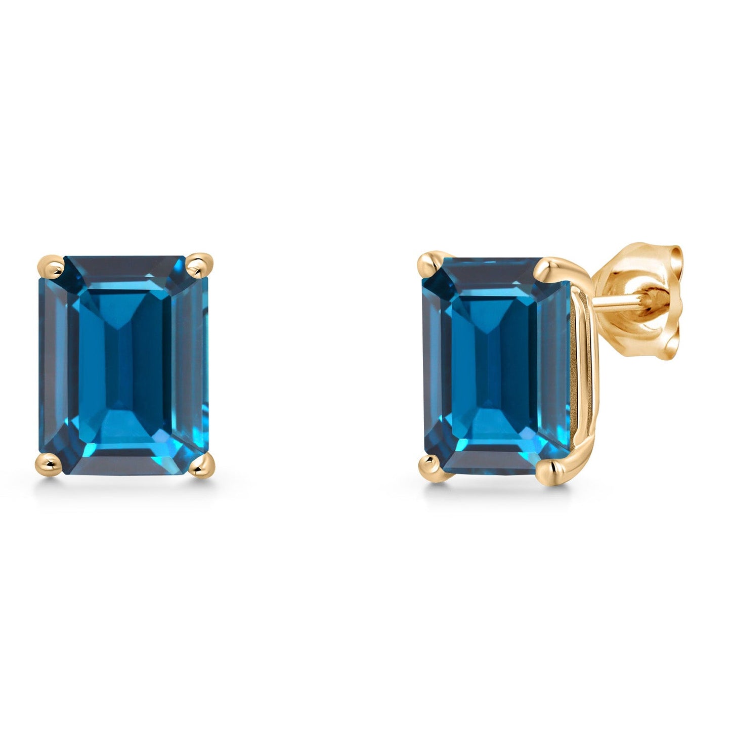 14K Yellow Gold 9X7MM Emerald Cut Gemstone Birthstone Stud Earrings | Double Notch | Basket Setting | Gold Earrings For Women Men