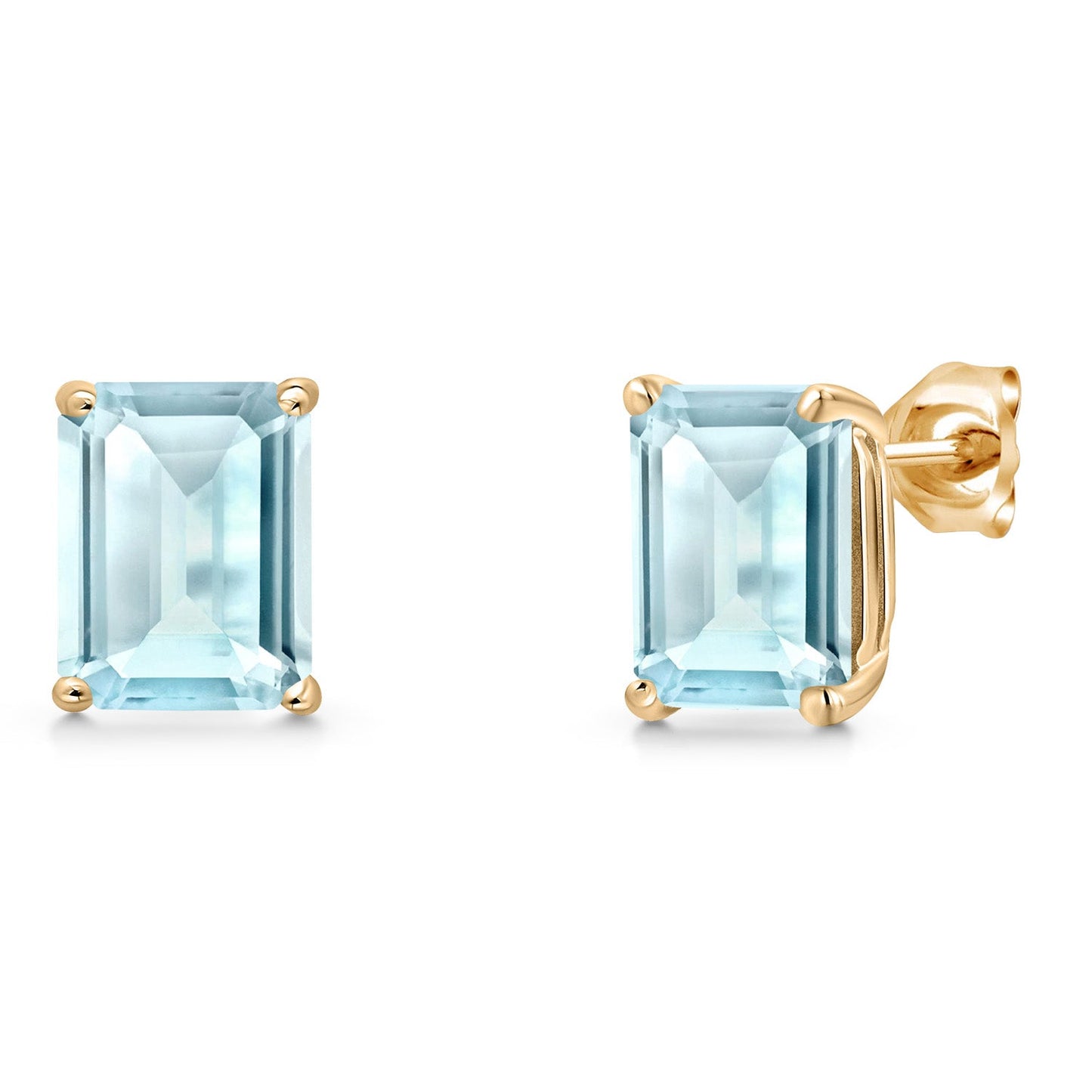 14K Yellow Gold 9X7MM Emerald Cut Gemstone Birthstone Stud Earrings | Double Notch | Basket Setting | Gold Earrings For Women Men