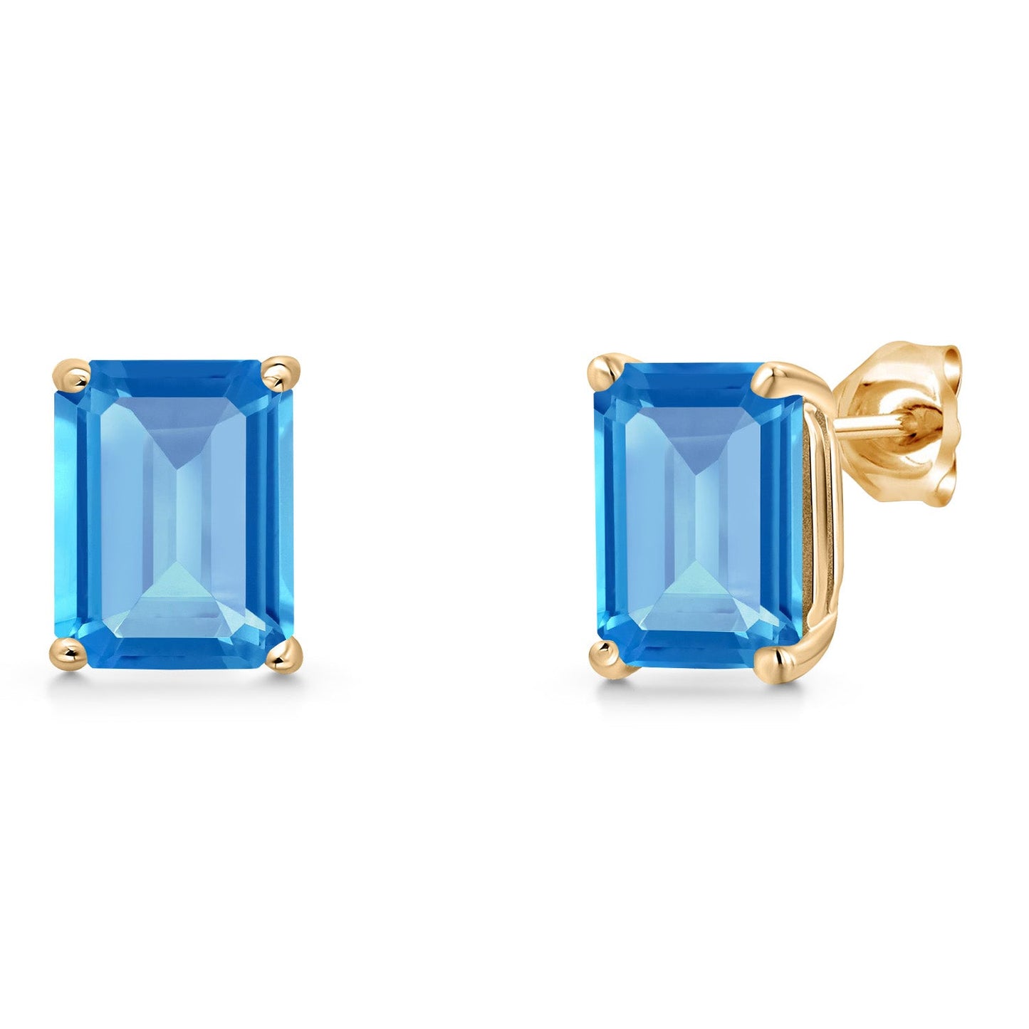 14K Yellow Gold 9X7MM Emerald Cut Gemstone Birthstone Stud Earrings | Double Notch | Basket Setting | Gold Earrings For Women Men