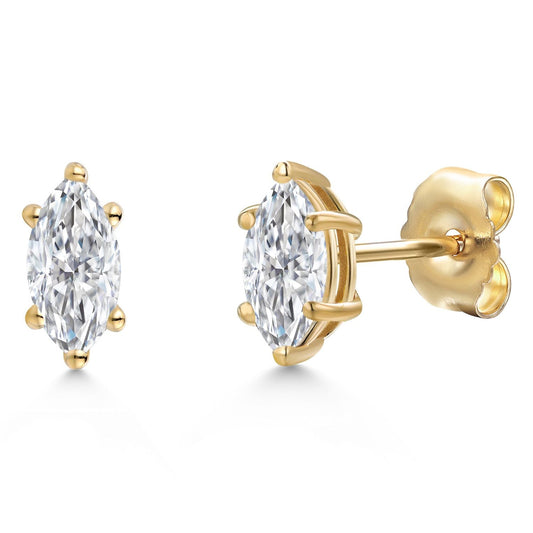14K Yellow Gold 6X3MM Marquise Cut Gemstone Birthstone Stud Earrings | Double Notch | Gold Earrings For Women Men