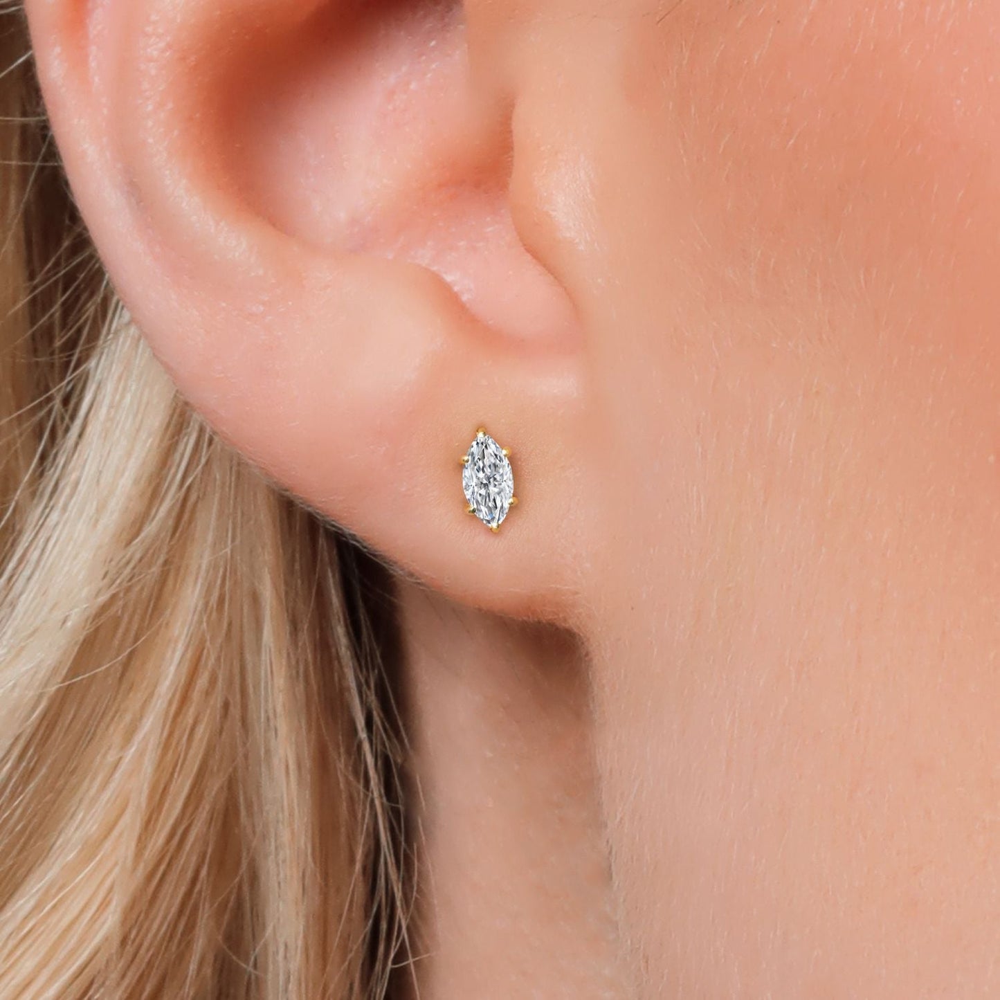 14K Yellow Gold 6X3MM Marquise Cut Gemstone Birthstone Stud Earrings | Double Notch | Gold Earrings For Women Men