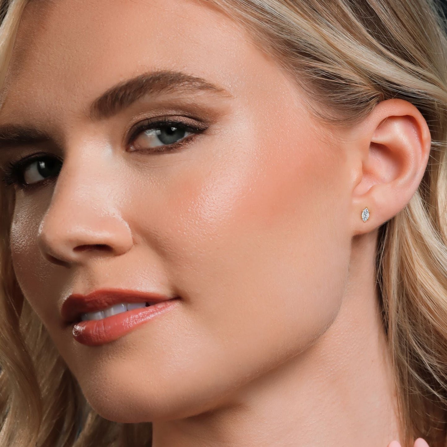 14K Yellow Gold 6X3MM Marquise Cut Gemstone Birthstone Stud Earrings | Double Notch | Gold Earrings For Women Men