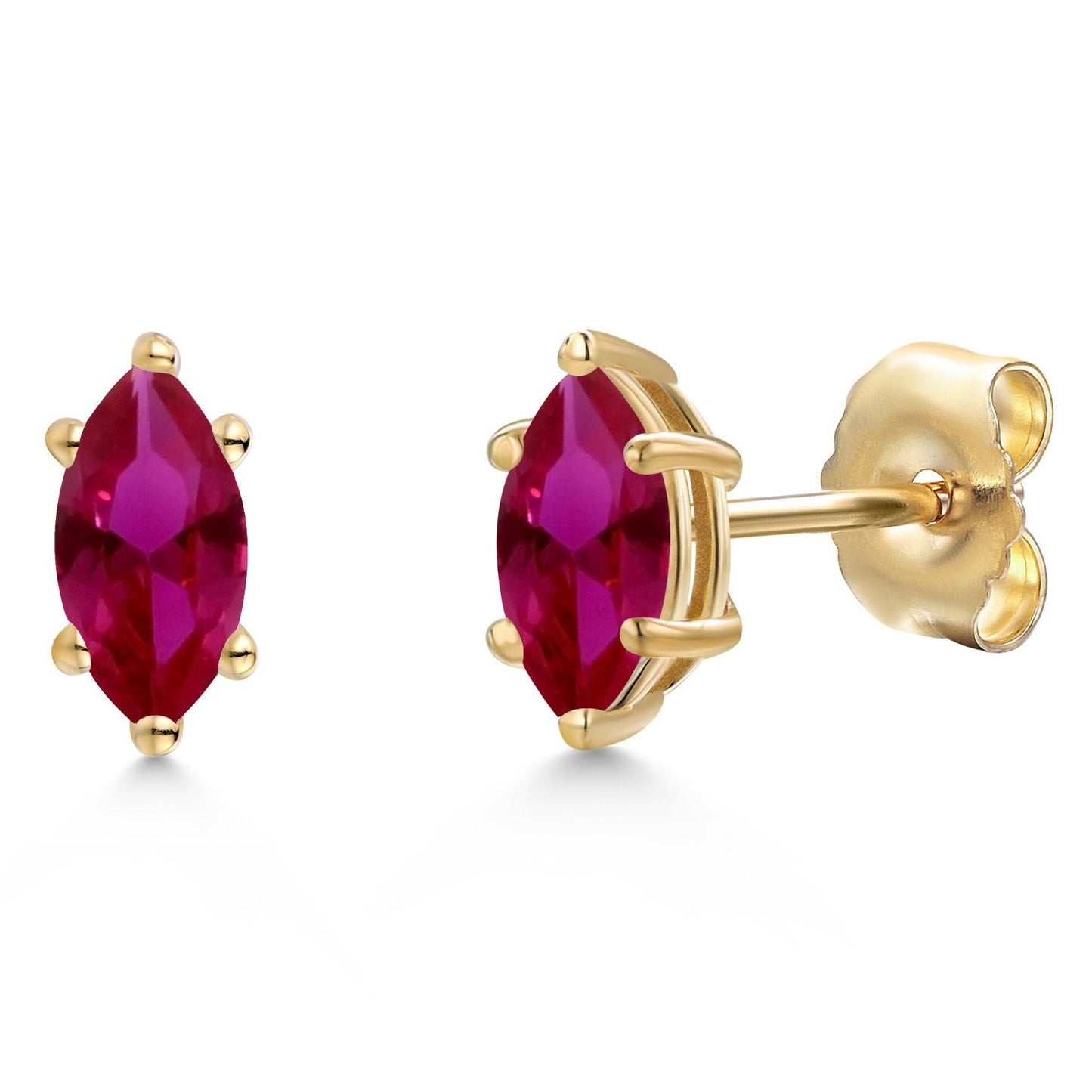 14K Yellow Gold 6X3MM Marquise Cut Gemstone Birthstone Stud Earrings | Double Notch | Gold Earrings For Women Men