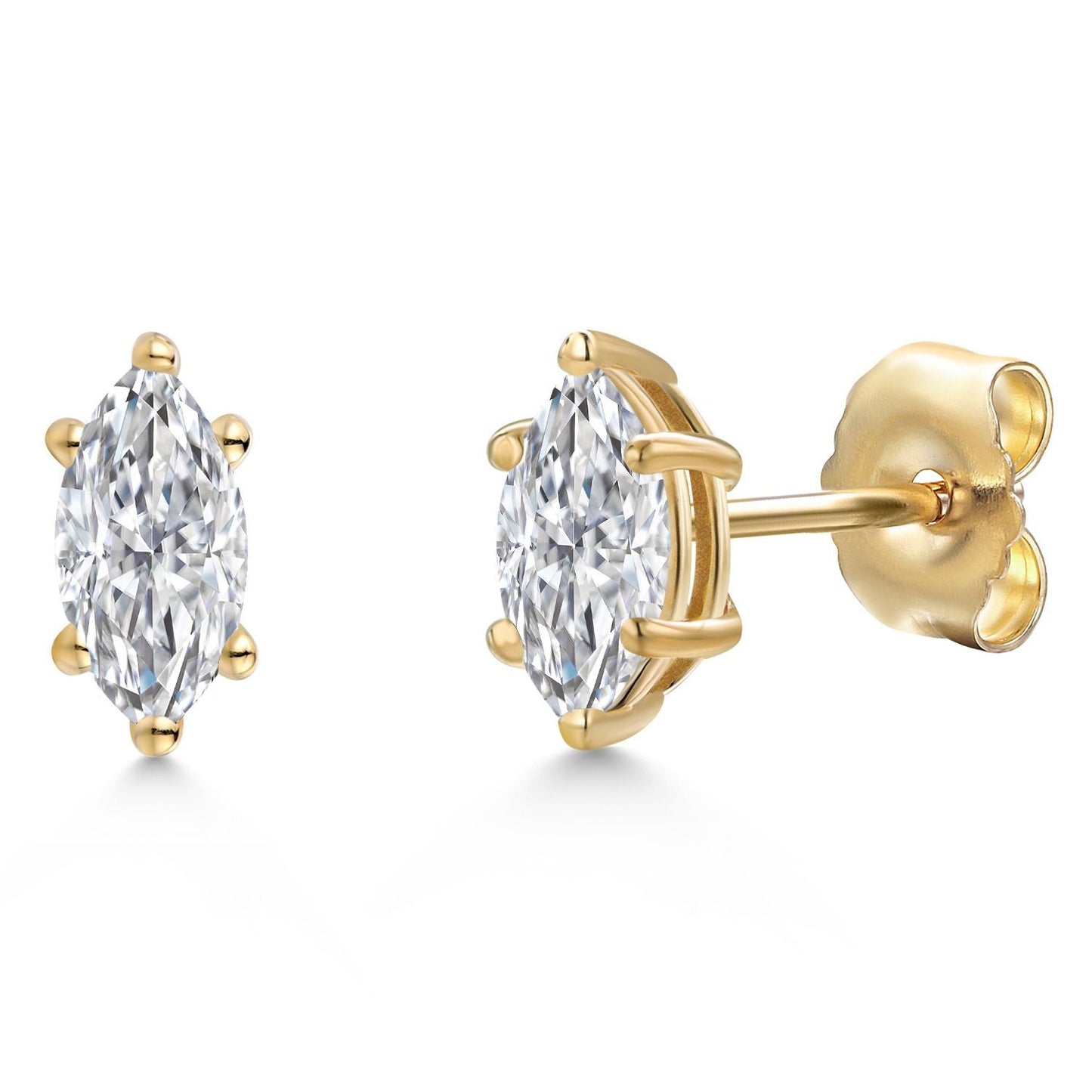 14K Yellow Gold 6X3MM Marquise Cut Gemstone Birthstone Stud Earrings | Double Notch | Gold Earrings For Women Men