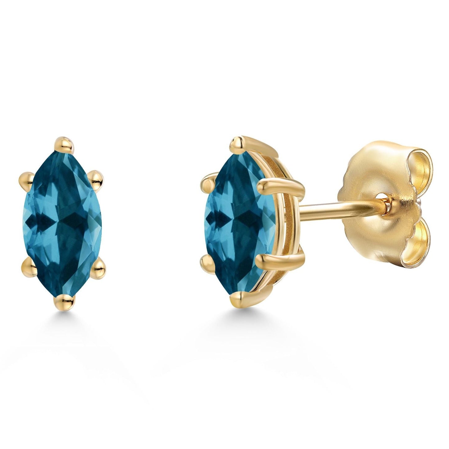 14K Yellow Gold 6X3MM Marquise Cut Gemstone Birthstone Stud Earrings | Double Notch | Gold Earrings For Women Men