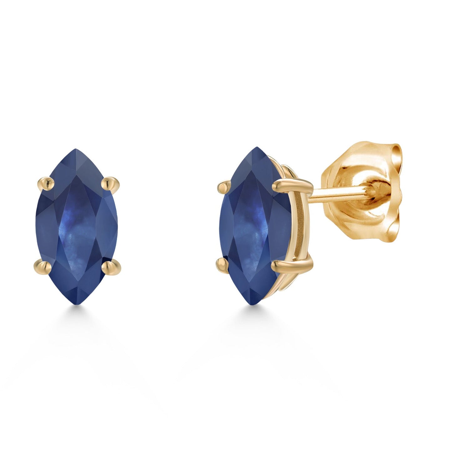 14K Yellow Gold 8X4MM Marquise Cut Gemstone Birthstone Stud Earrings | Double Notch | Gold Earrings For Women Men