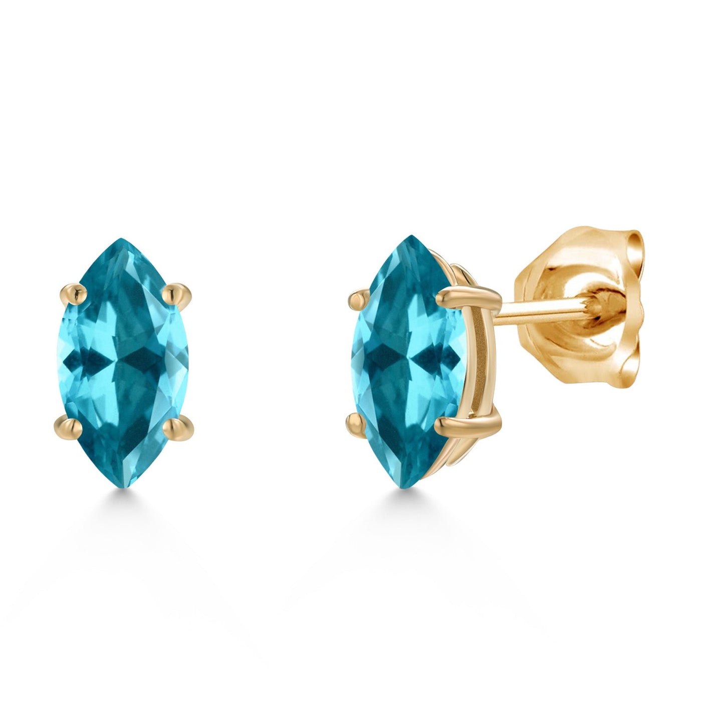 14K Yellow Gold 8X4MM Marquise Cut Gemstone Birthstone Stud Earrings | Double Notch | Gold Earrings For Women Men