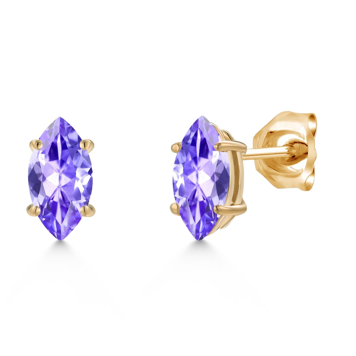 14K Yellow Gold 8X4MM Marquise Cut Gemstone Birthstone Stud Earrings | Double Notch | Gold Earrings For Women Men
