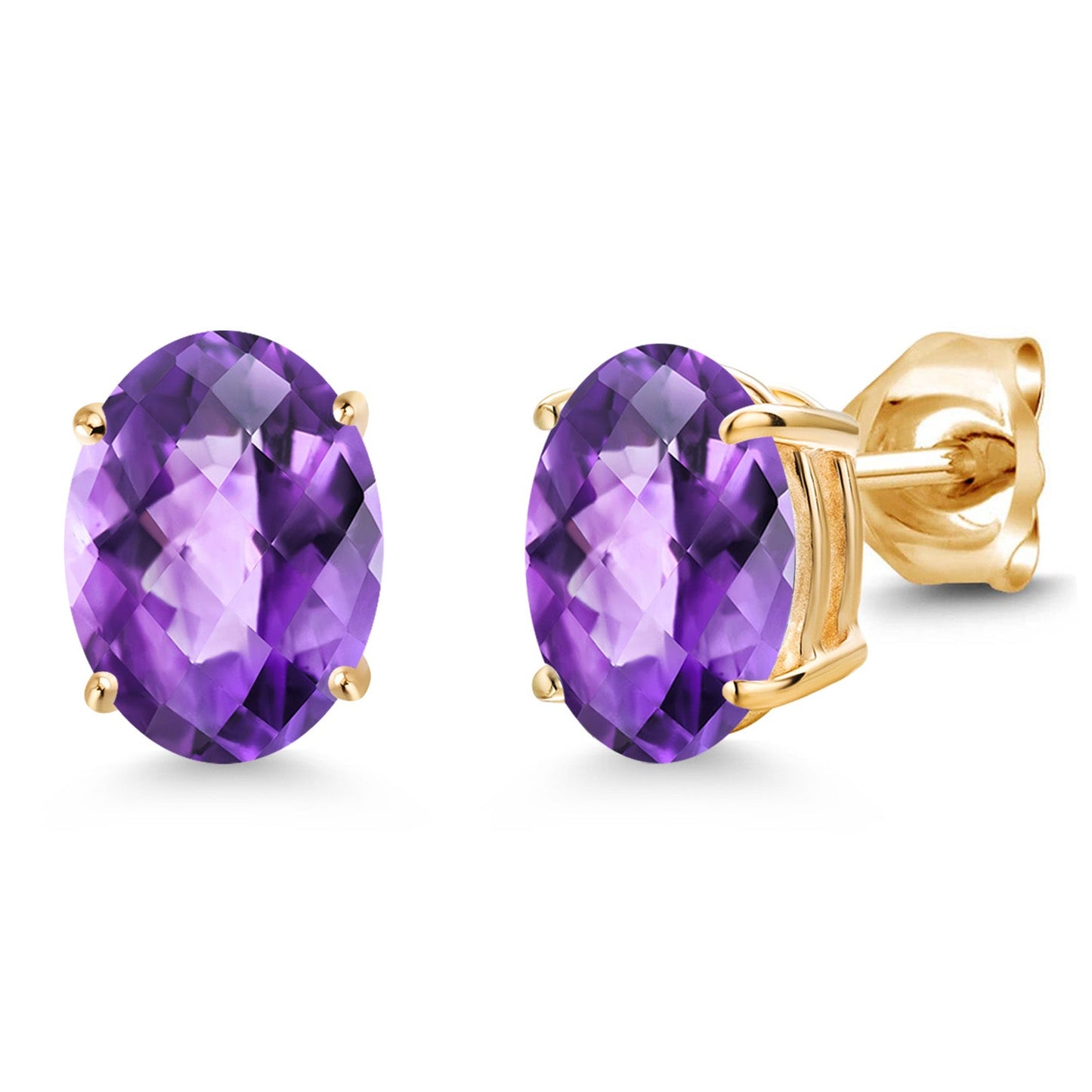 14K Yellow Gold 8X6MM Oval Gemstone Birthstone Stud Earrings | Double Notch | Gold Earrings For Women Men