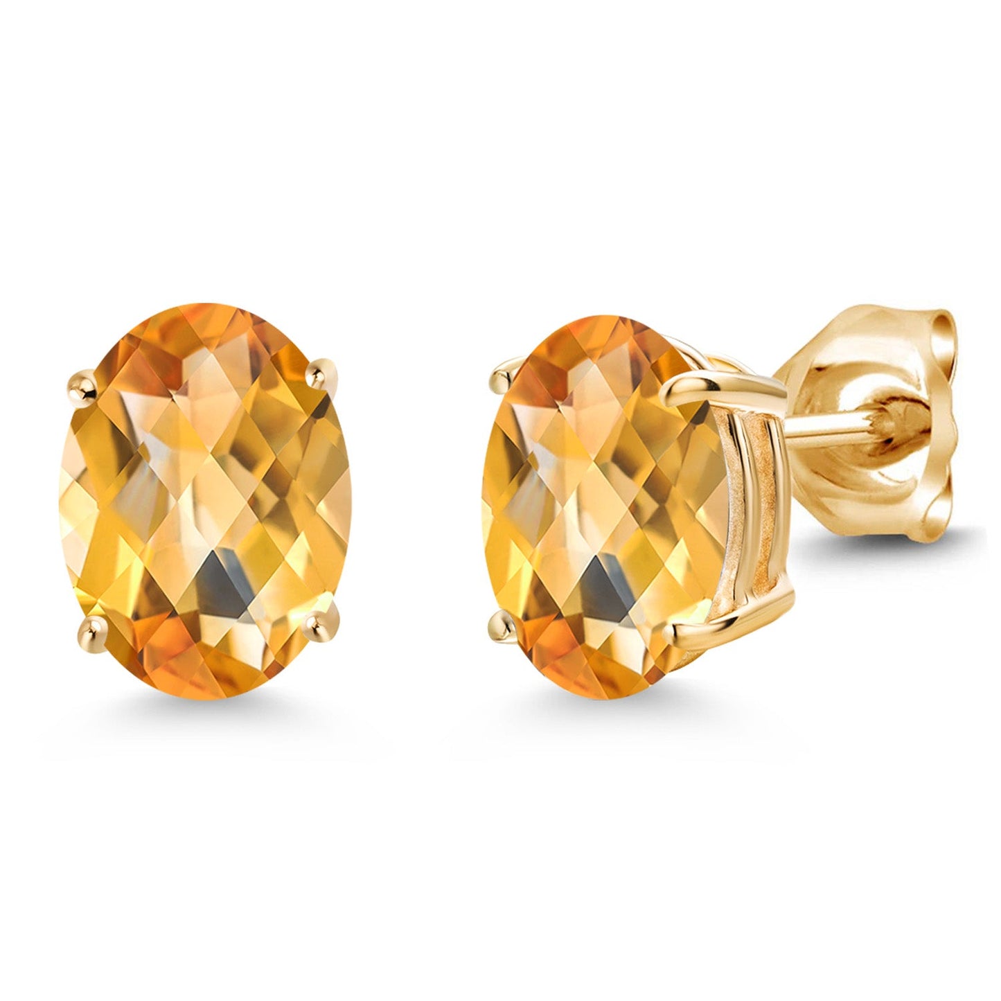 14K Yellow Gold 8X6MM Oval Gemstone Birthstone Stud Earrings | Double Notch | Gold Earrings For Women Men