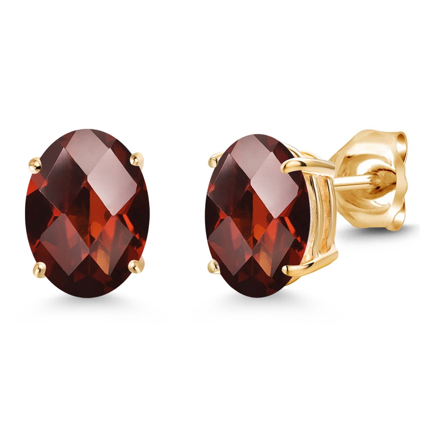 14K Yellow Gold 8X6MM Oval Gemstone Birthstone Stud Earrings | Double Notch | Gold Earrings For Women Men