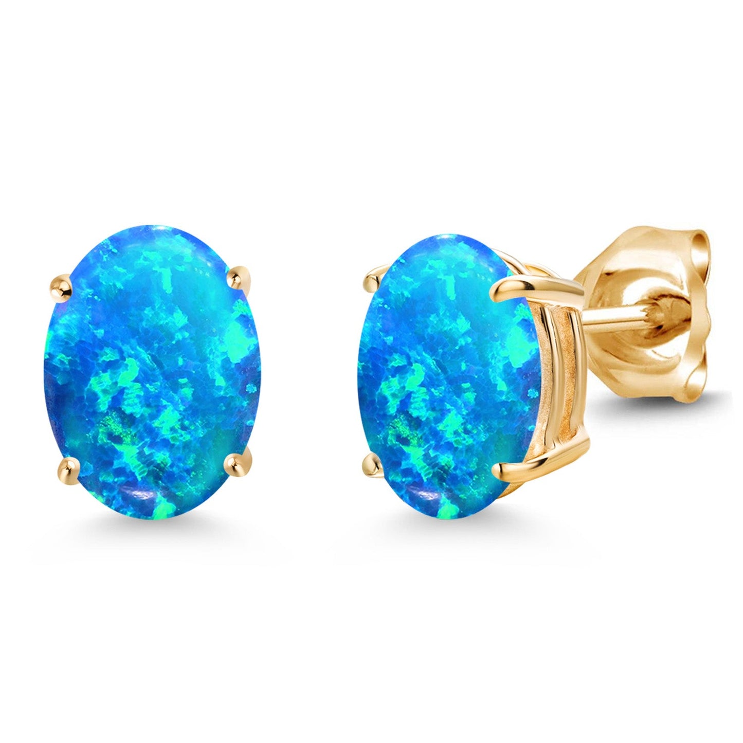 14K Yellow Gold 8X6MM Oval Gemstone Birthstone Stud Earrings | Double Notch | Gold Earrings For Women Men