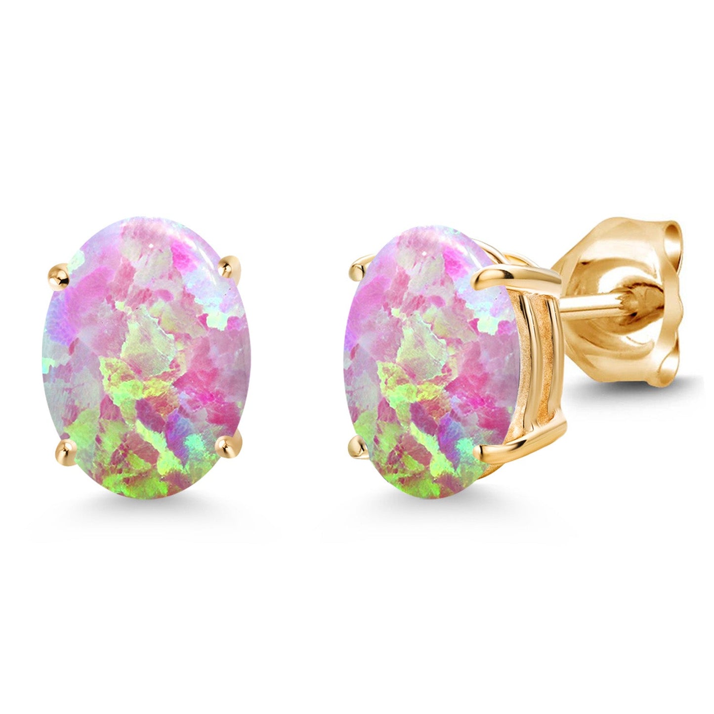 14K Yellow Gold 8X6MM Oval Gemstone Birthstone Stud Earrings | Double Notch | Gold Earrings For Women Men