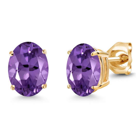14K Yellow Gold 8X6MM Oval Gemstone Birthstone Stud Earrings | Double Notch | Gold Earrings For Women Men