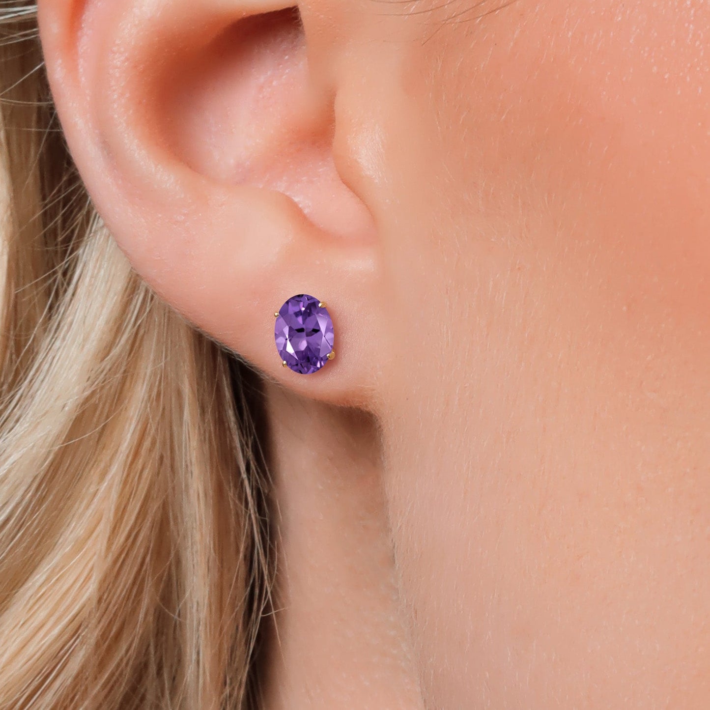 14K Yellow Gold 8X6MM Oval Gemstone Birthstone Stud Earrings | Double Notch | Gold Earrings For Women Men